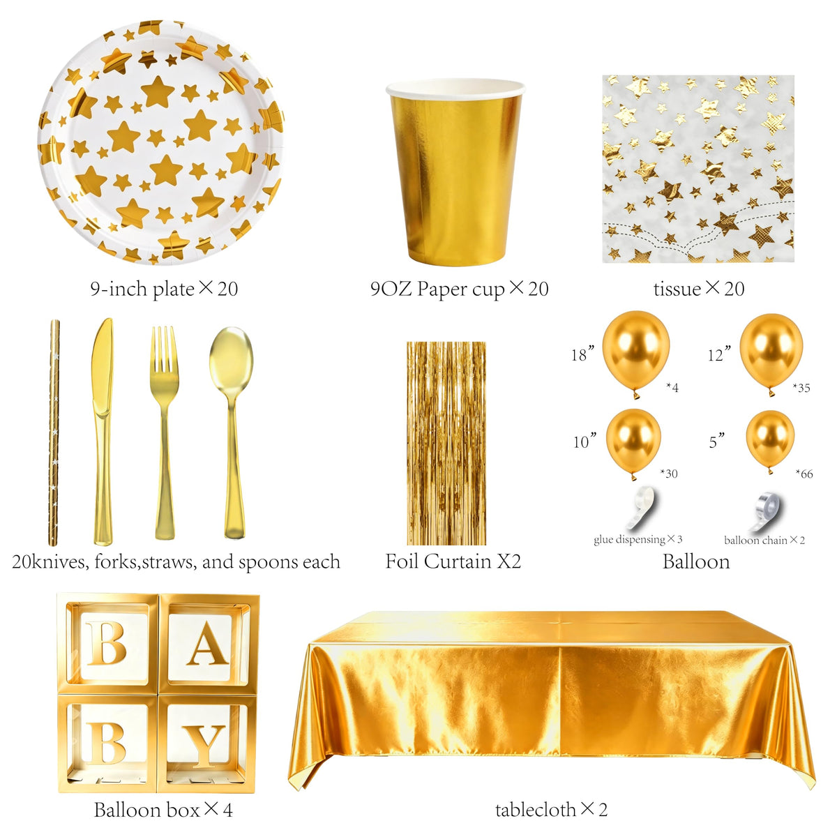283PCS Gold Star Stamping Disposable Party Tableware Set for - ZSYFXT Official Imagery - 5