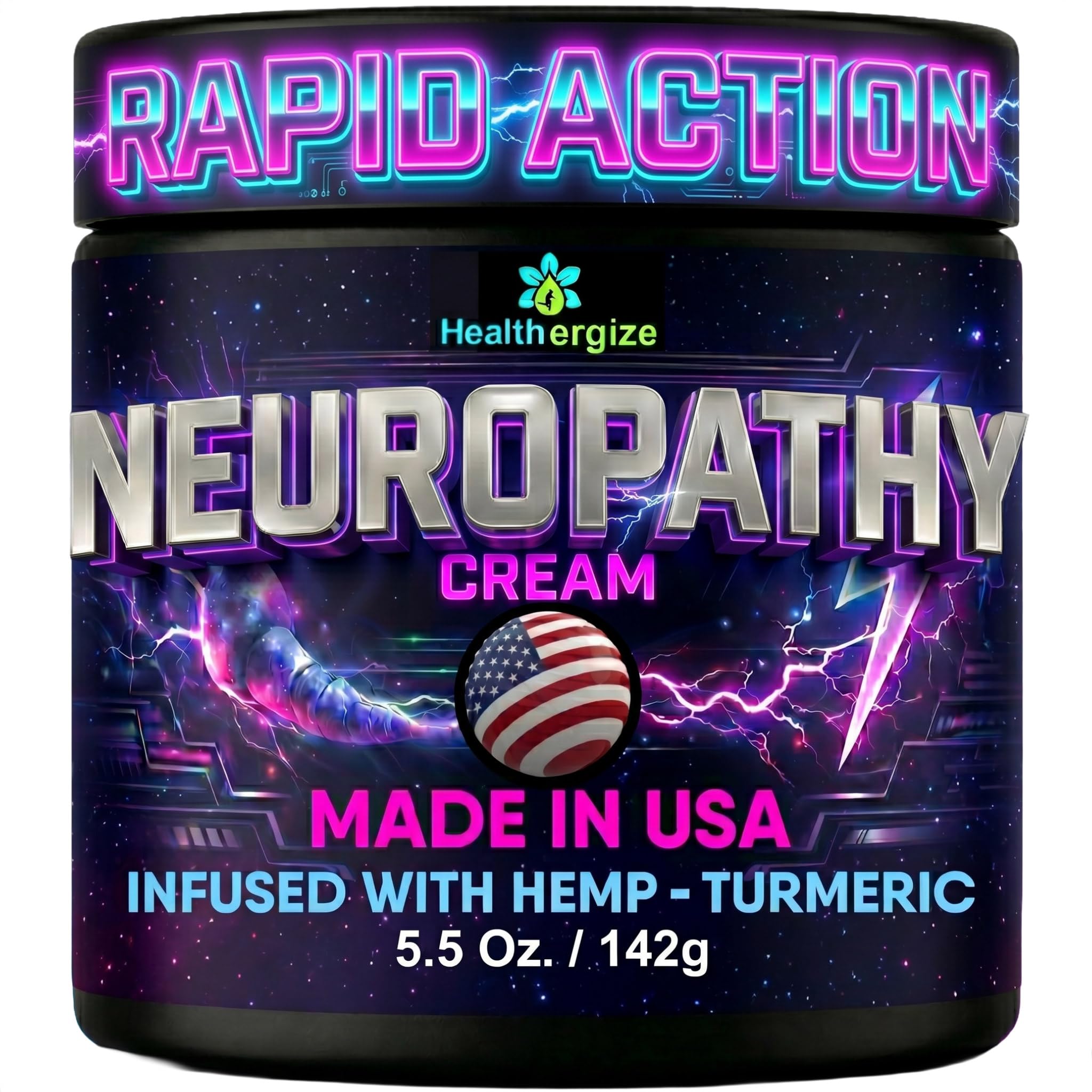 Healthergize Neuropathy Nerve Cream Infused with Hemp & Turmeric – Maximum Strength Cream for feet, Legs and Toes – Fast Absorbing Moisturizing Lotion – Made in USA – 5.5 oz
