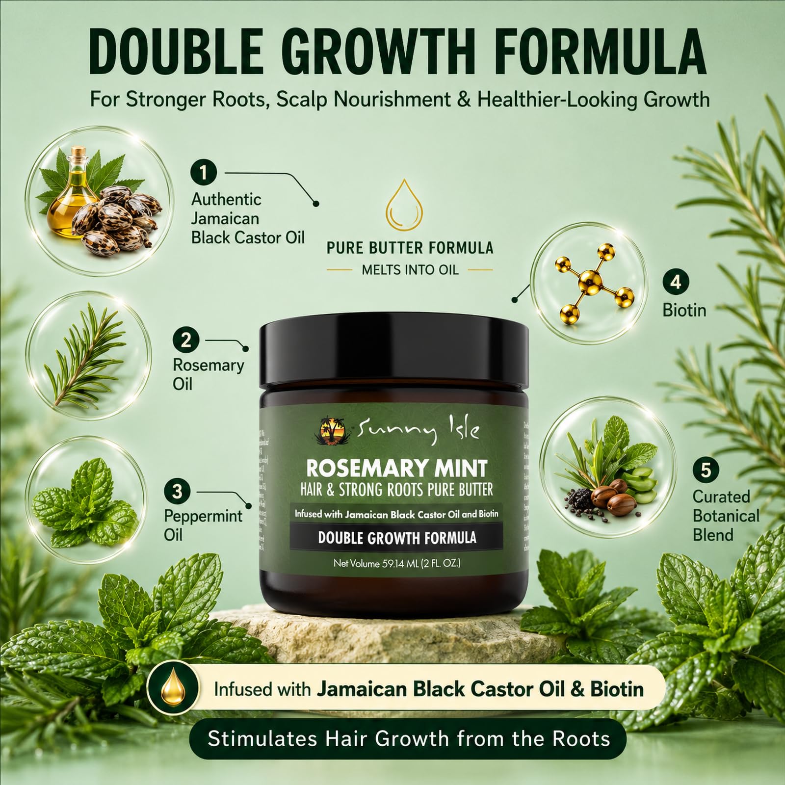 Sunny Isle Rosemary Mint Hair & Strong Roots Pure Butter - Sunny Isle Official Product View 4