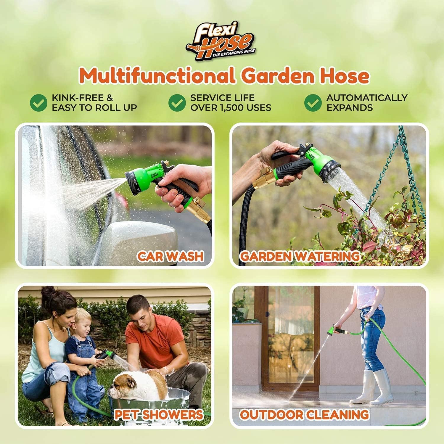 Flexi Hose with 8 Function Nozzle, 100FT - Lightweight Expandable - Flexi Hose Official Product View 3