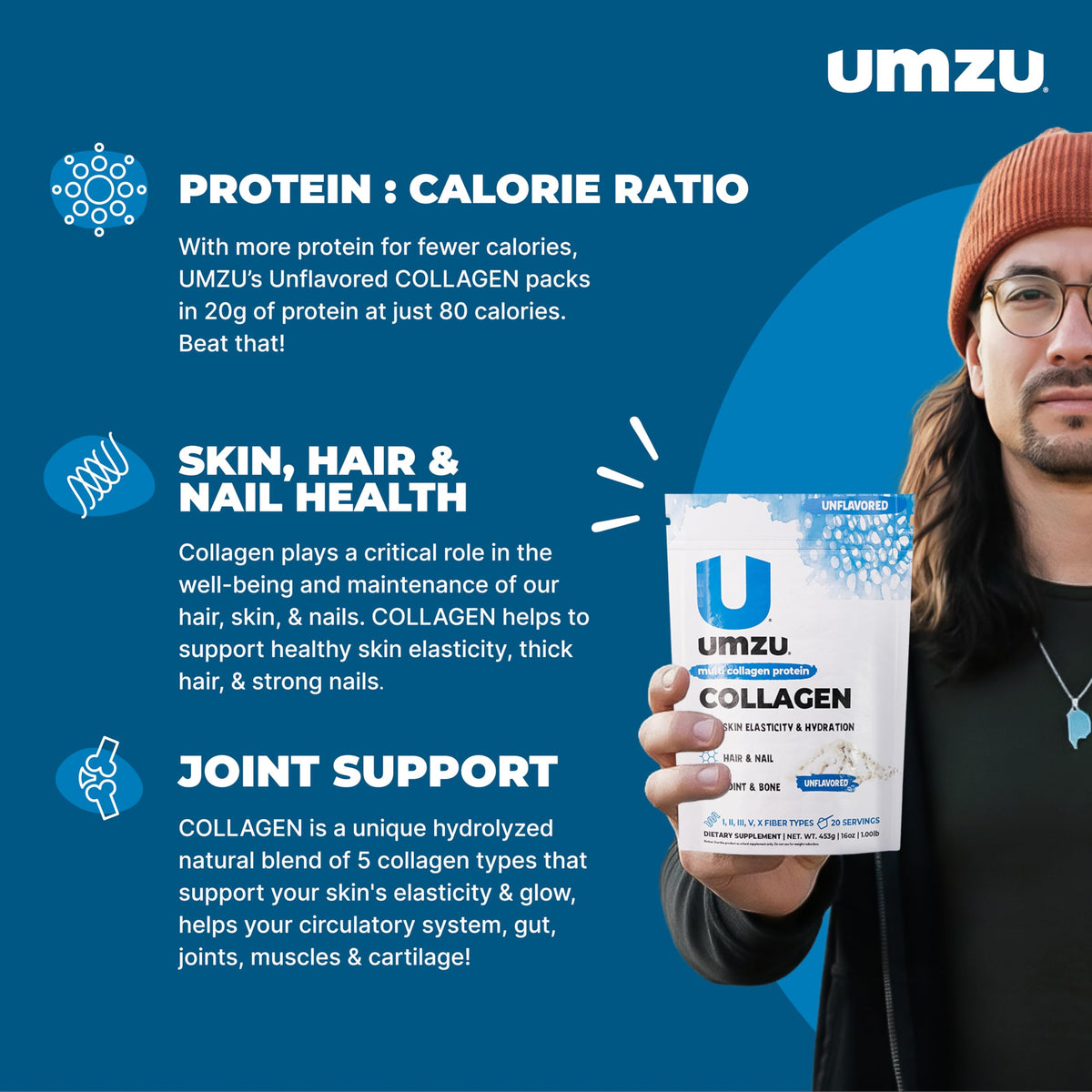 UMZU zuCollagen Collagen Peptides Powder Unflavored - UMZU Official Imagery - 3