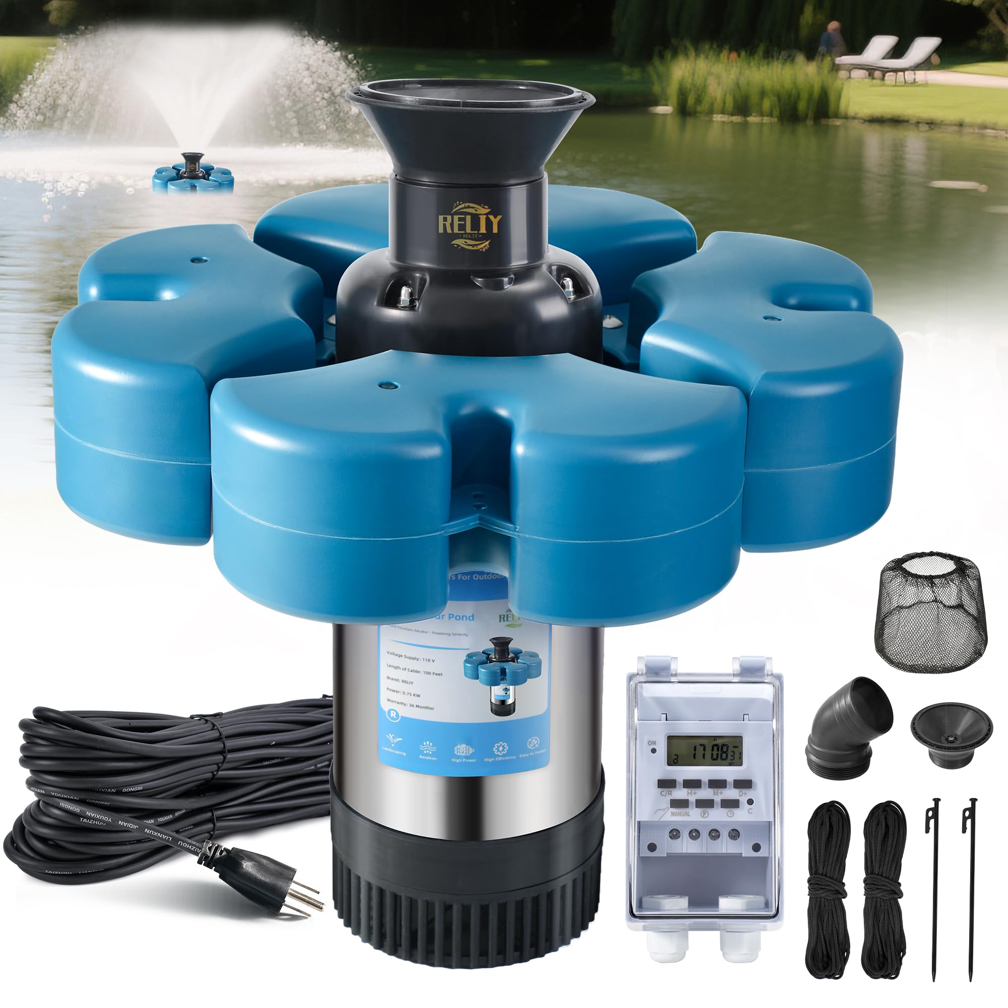 RELIY Pond Fountain Aerator, 1HP 110V 15000 GPH Fountain Pump, Fu - RELIY Official Product View 8