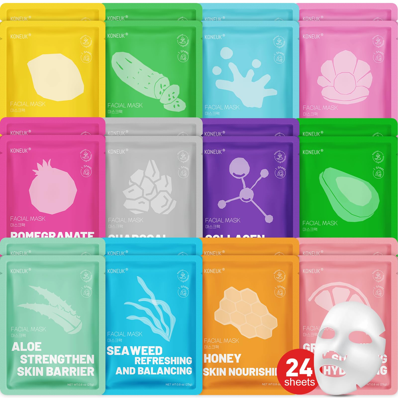 12 Pack Collagen Hydrating Face Masks Skincare, Face Mask for - KONEUK