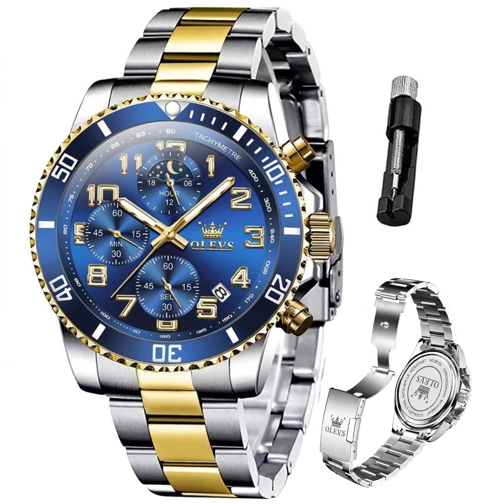 OLEVS Mens Stainless Steel Watch Fashion Luxury Big Face Analog Waterp - View 10