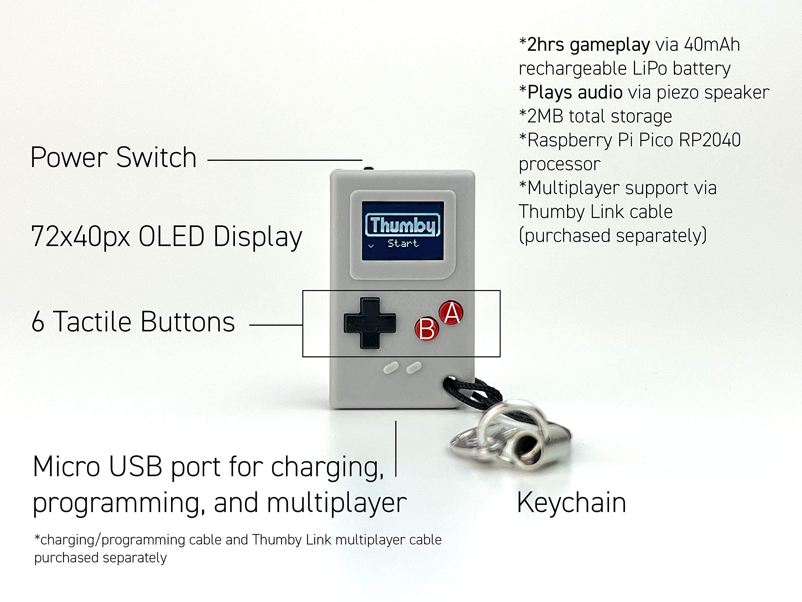 TinyCircuits Thumby Programmable Game Console Keychain – Retro Ga - TinyCircuits Official Product View 2