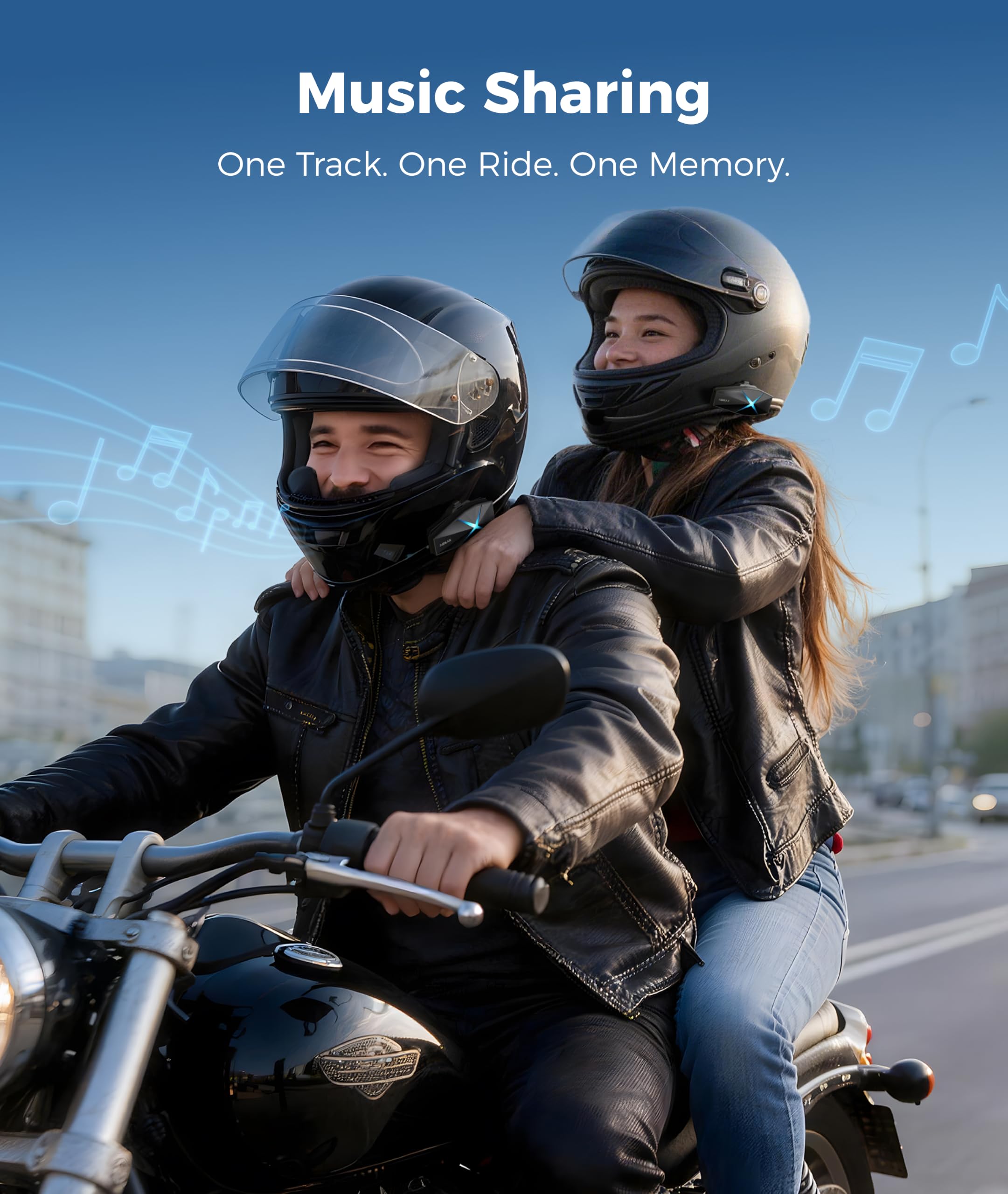 ASMAX F1s Motorcycle Bluetooth Headset with Smart Voice Control, by ASMAX - Angle View 6