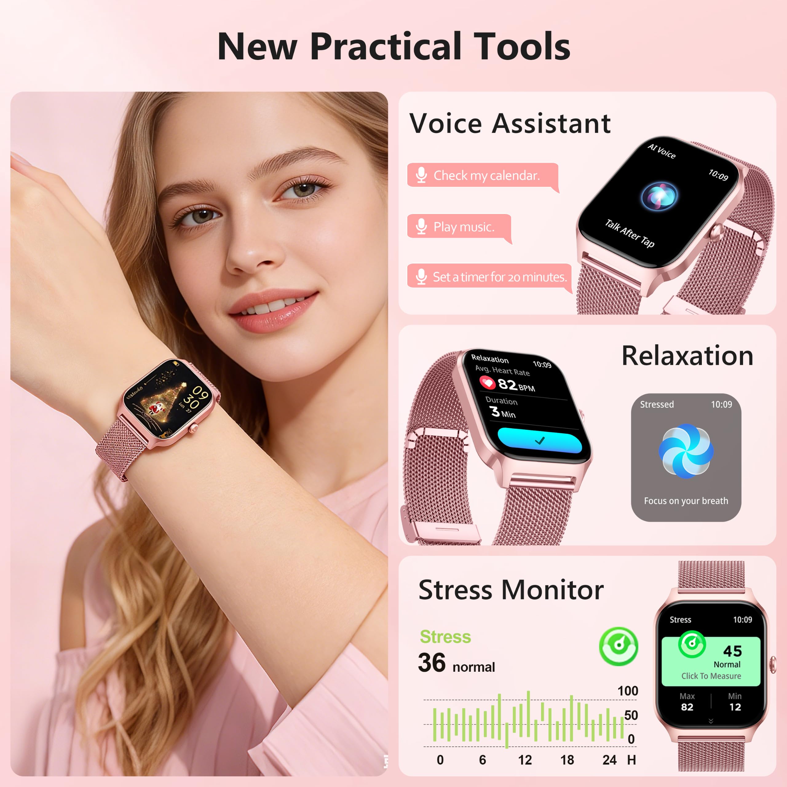 Popglory Smart Watch Women Men, 1.85" Lightweight Fitness Tracker Make - View 4