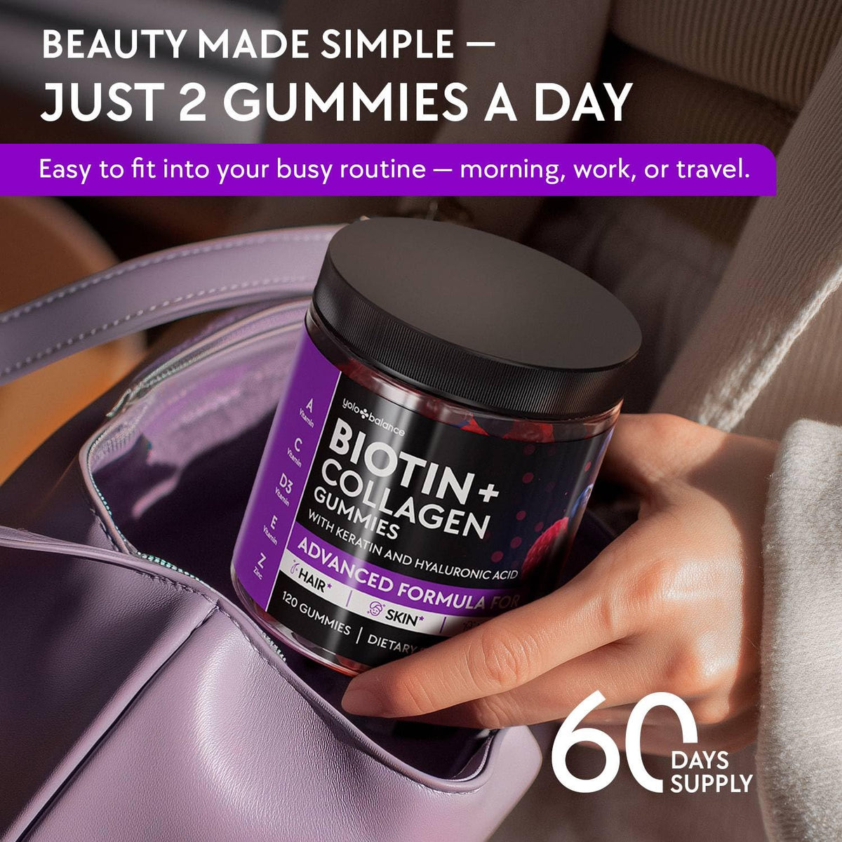 Biotin Gummies 10000mcg for Hair Growth Support - YOLOBALANCE Official Imagery - 5