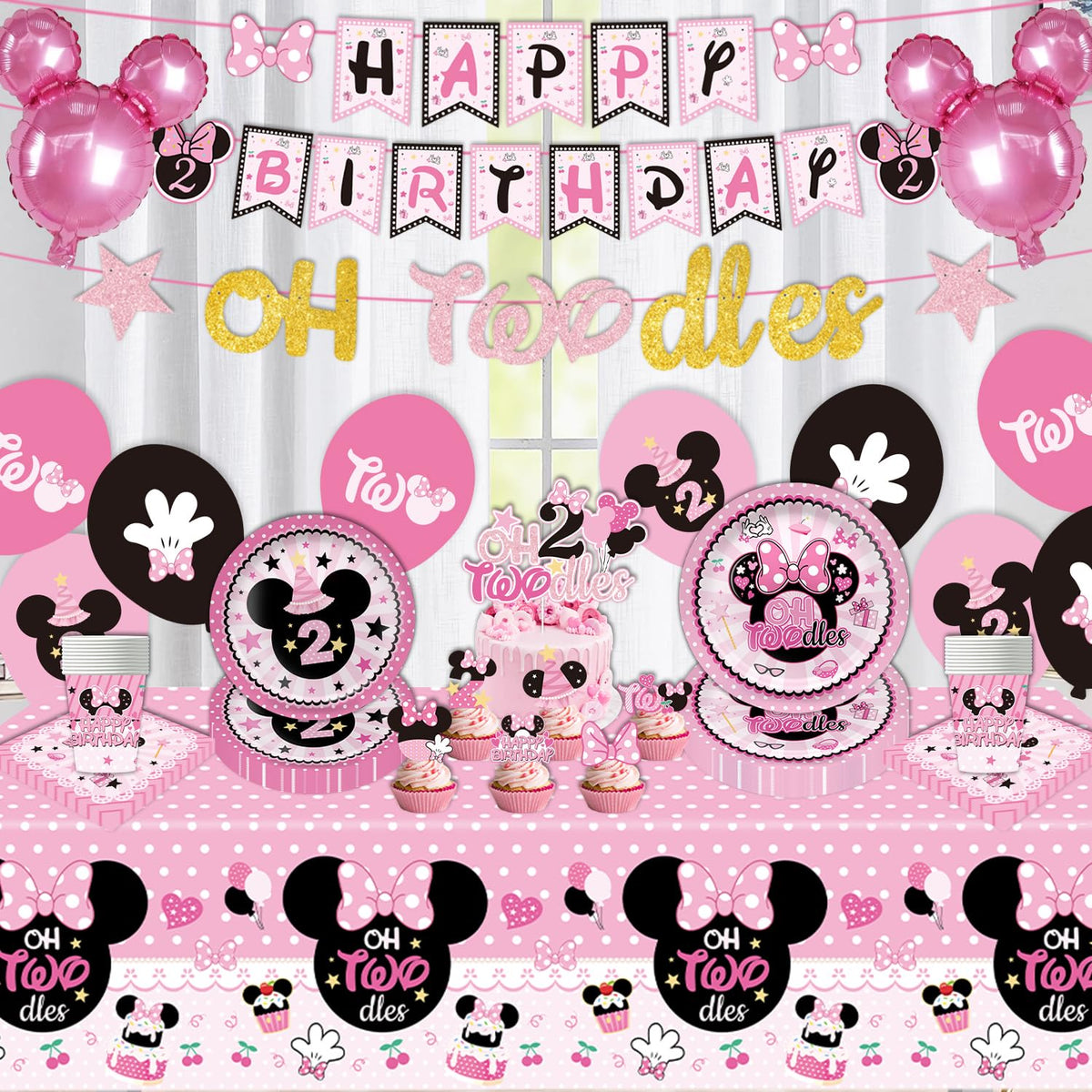 108Pcs Pink Mouse Birthday Decorations Tableware Oh Twodles - XHCYGWY Official Imagery - 5