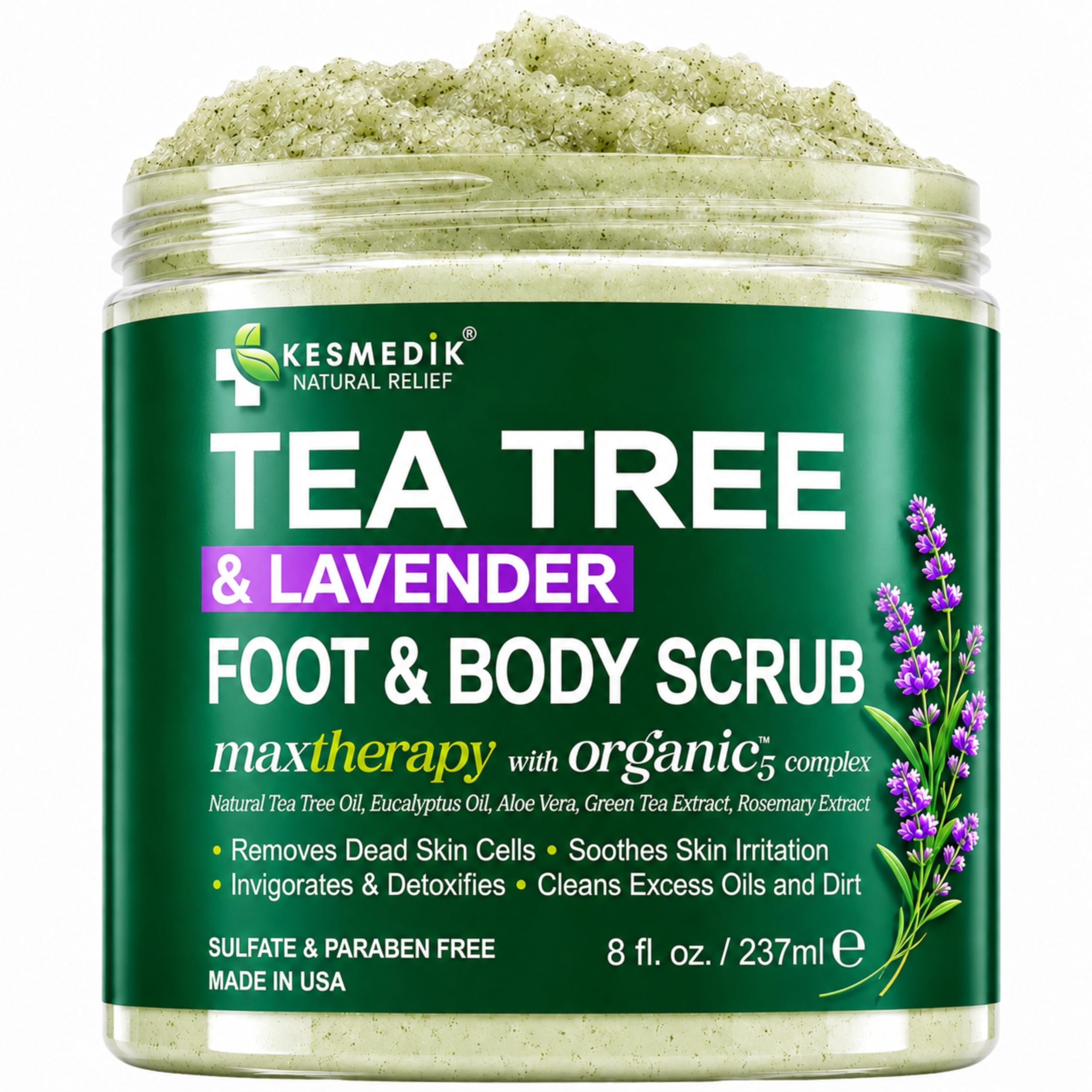 KESMEDIK Tea Tree Oil Foot & Body Scrub with Himalayan Salt & Shea Butter - KESMEDIK Official Product View 2