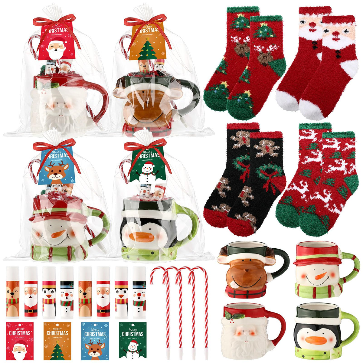 4 Set Christmas Ceramic Mug Lip Balms Gift Baskets for Women - Cutecrop Official Imagery - 1