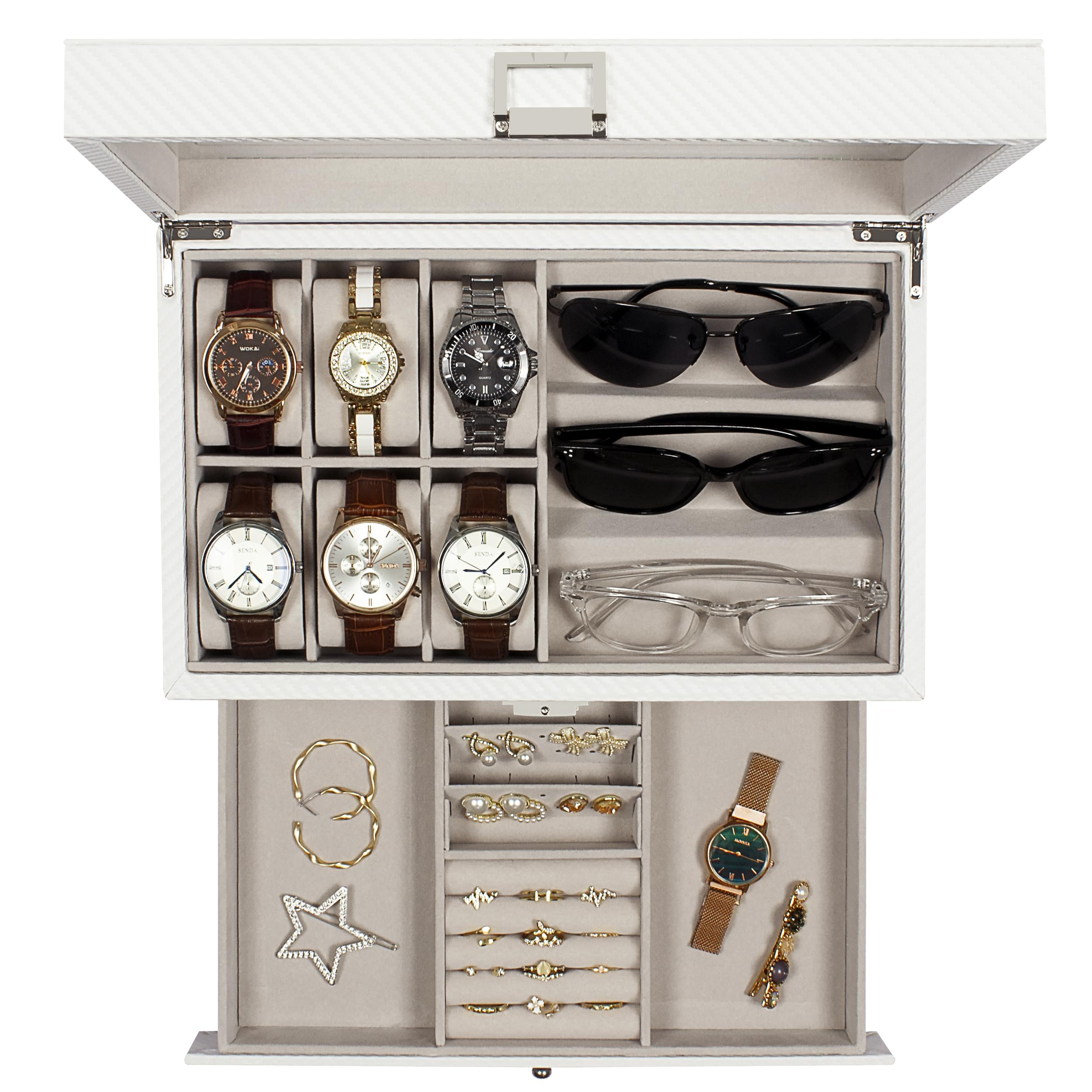GUKA Watch box, 6 Slot Watch Case, 3 Slot Sunglass Organizer, - Product Imagery