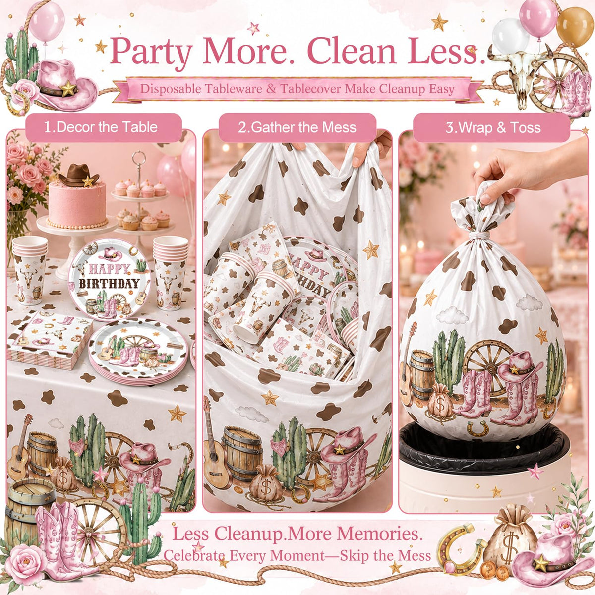 201pcs Western Cowgirl Birthday Party Decorations Tableware - Xynic Official Imagery - 5