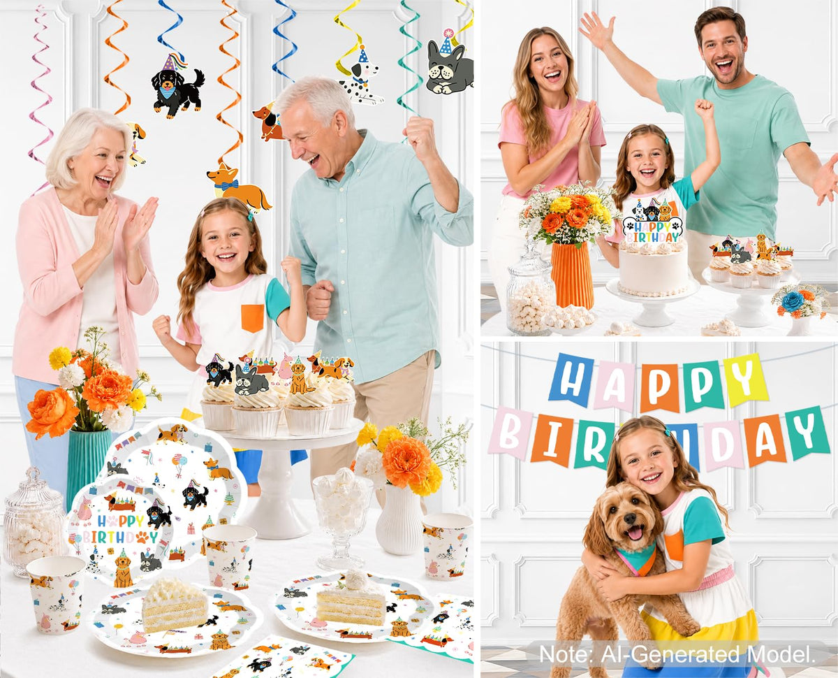 Dog Themed Birthday Party Decorations Tableware Set Serves - Yingoto Official Imagery - 8