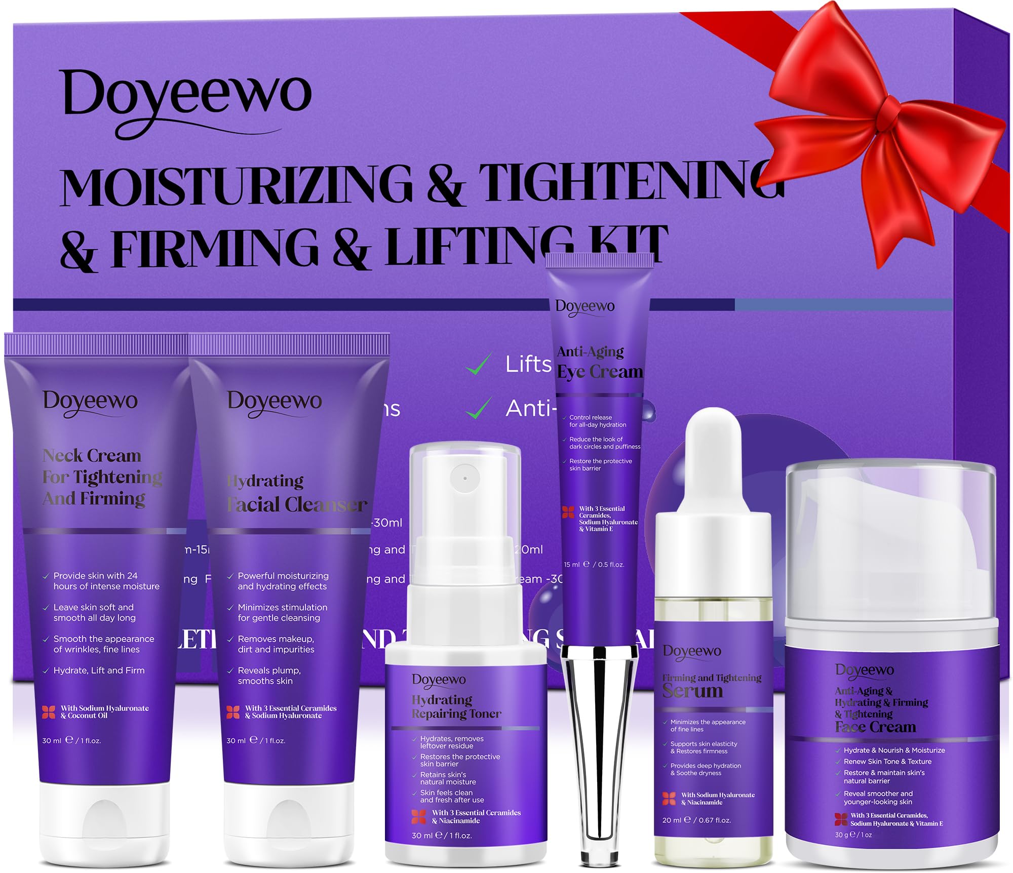 Skin Care Set,6Pcs Tighten, Lift, Firm, Hydrate & Radiant Facial - Product Imagery