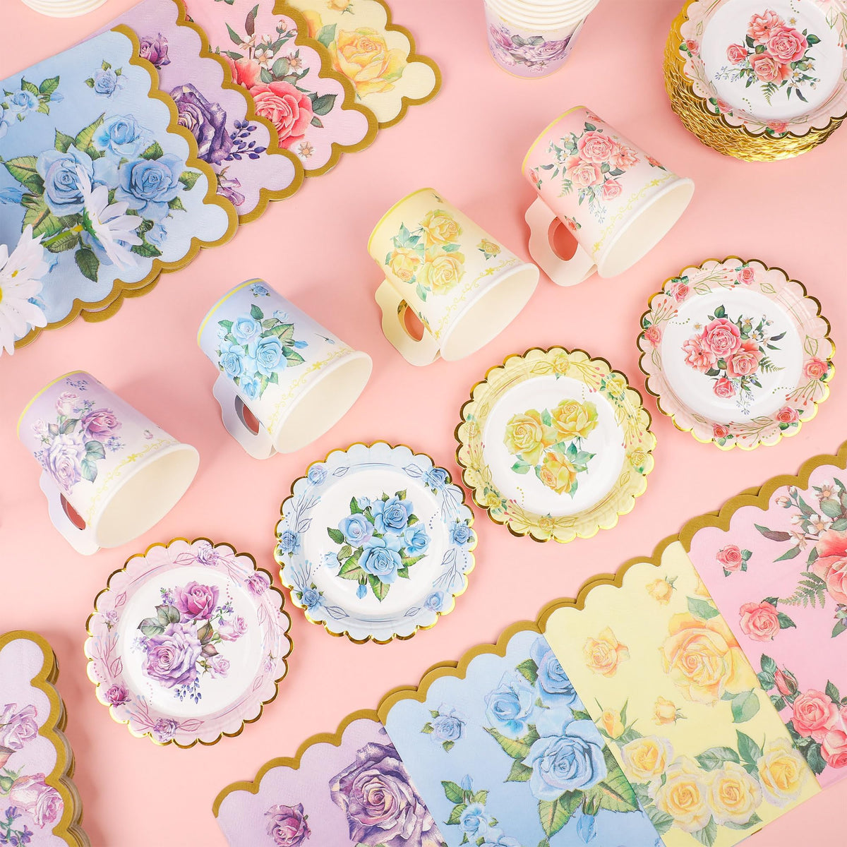 40 Set Floral Tea Cups and Saucers Disposable Tea Party - Fairooth Official Imagery - 8