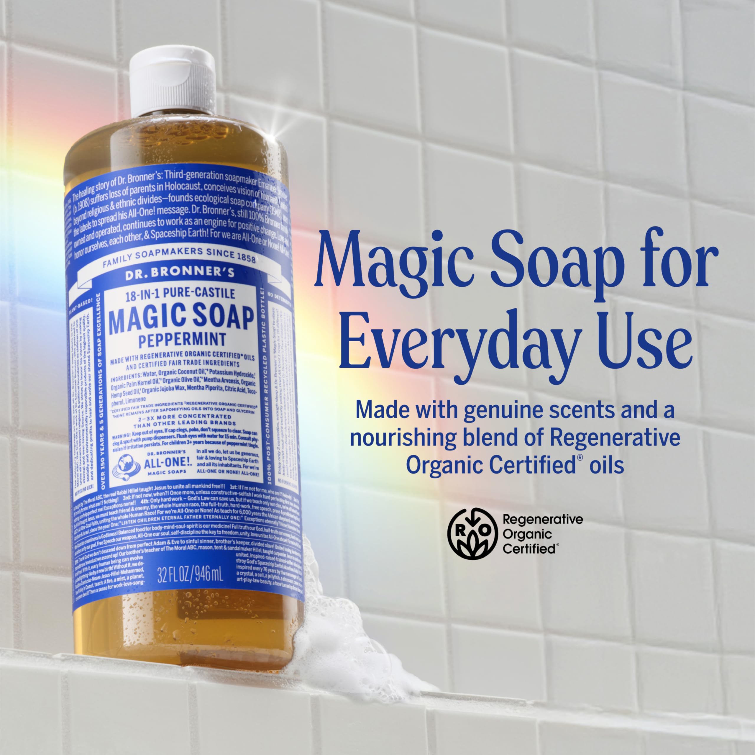 Dr. Bronner's Peppermint Pure - Castile Liquid Soap & Hand Soap & - Dr. Bronner's Official Product View 3