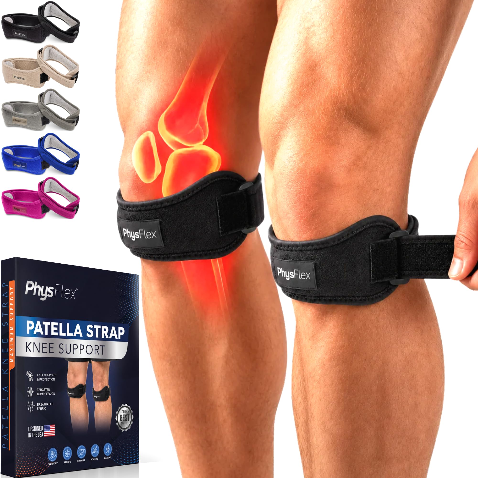 2 Pack Patellar Tendon Support Strap, Knee Brace, Knee Support, Pain Relief