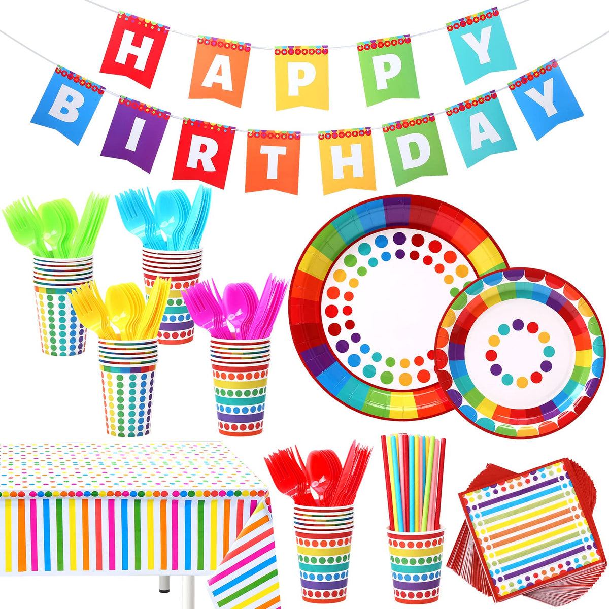 Sepamoon 258 Pcs Rainbow Style Birthday Party Supplies - Sepamoon Official Imagery - 1