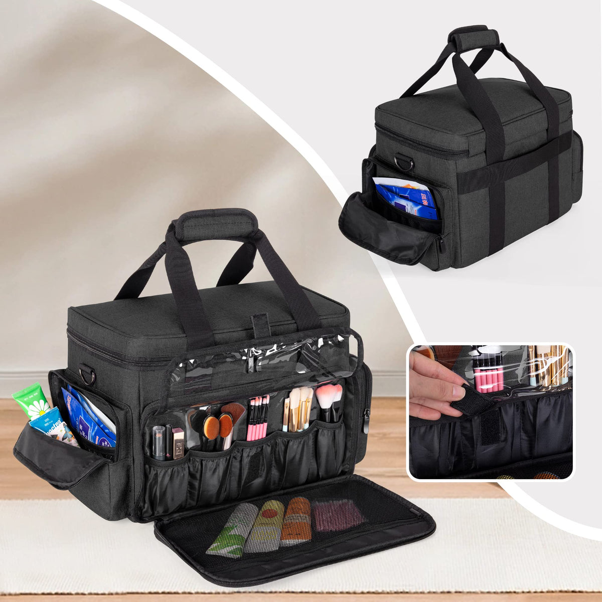 Makeup Bag with 2 Removable Pouches and Detachable Dividers - BAFASO Official Imagery - 5