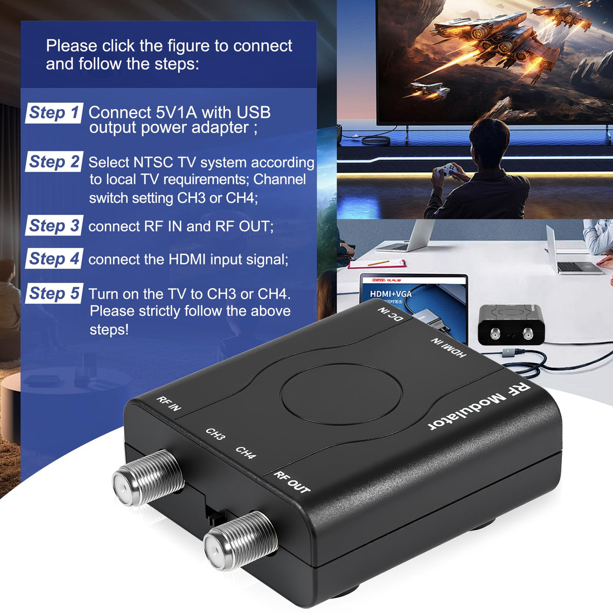 HDMI to RF Modulator HDM61 VHF HDMI to RF Converter Adapter - VQP Official Imagery - 5
