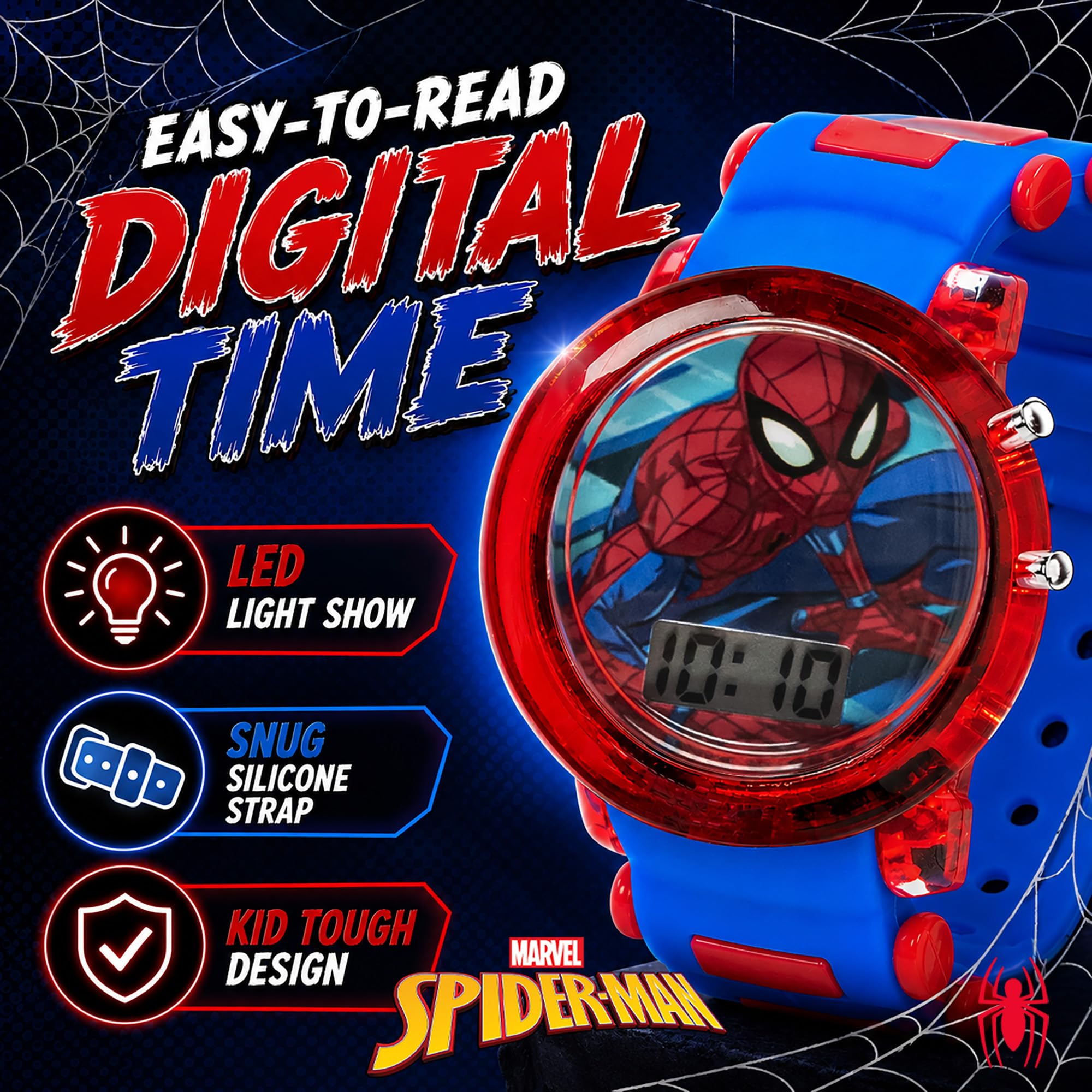 Marvel Spider-Man Kids' LCD Watch – Flashing LED Bullet Band, Digital - View 3