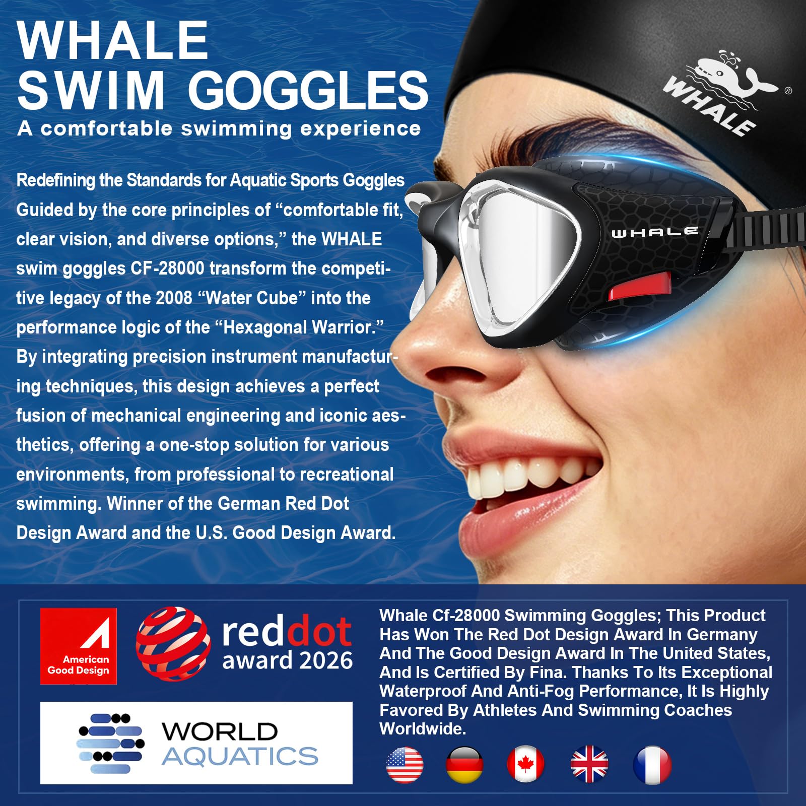 Whale Swim Goggles Polarized Anti-Fog Lenses, Unisex | 100% UV Pr - Whale Official Product View 3