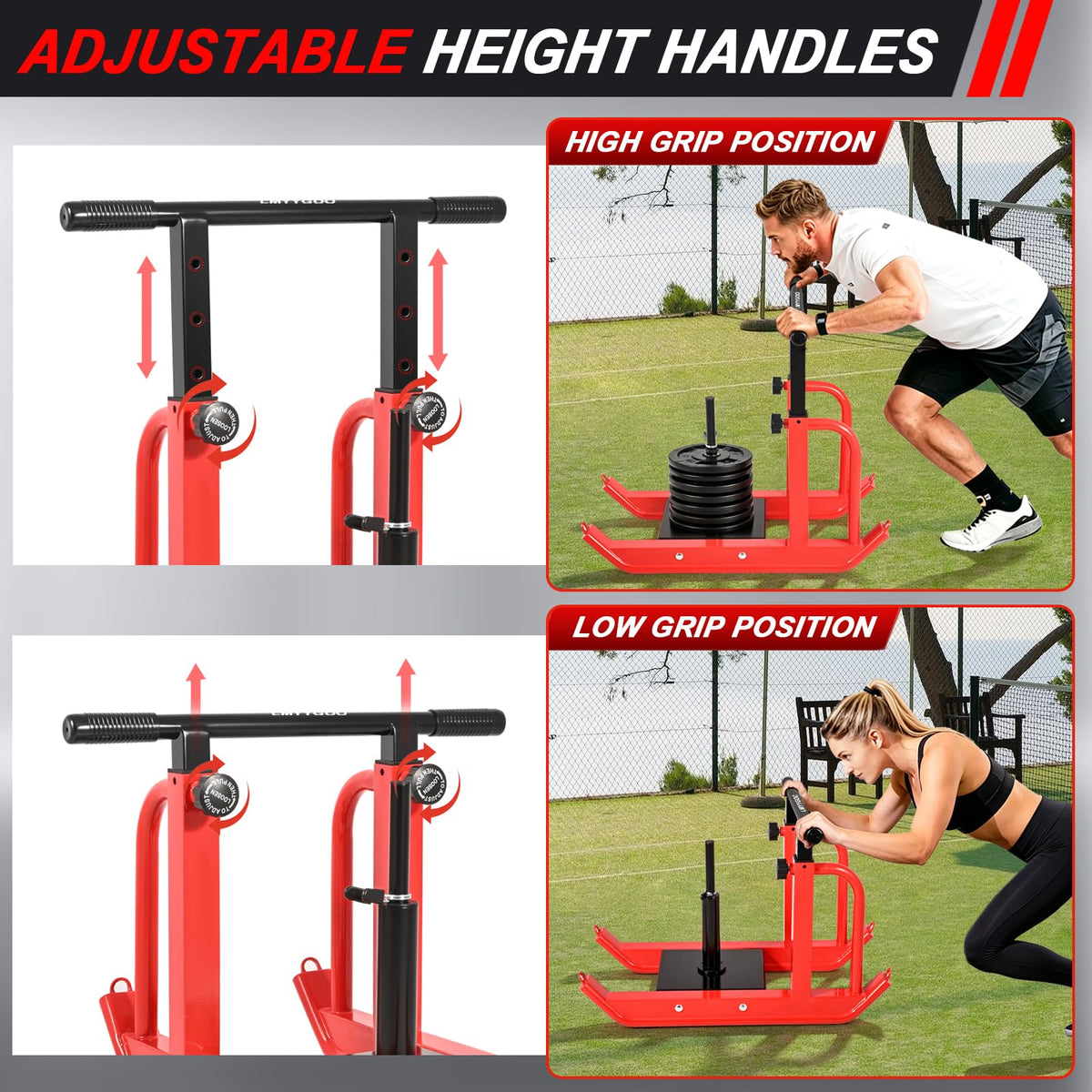 Heavy Duty Training Sled 5 Level Height Adjustment Push Pull - LMYYGOO Official Imagery - 6