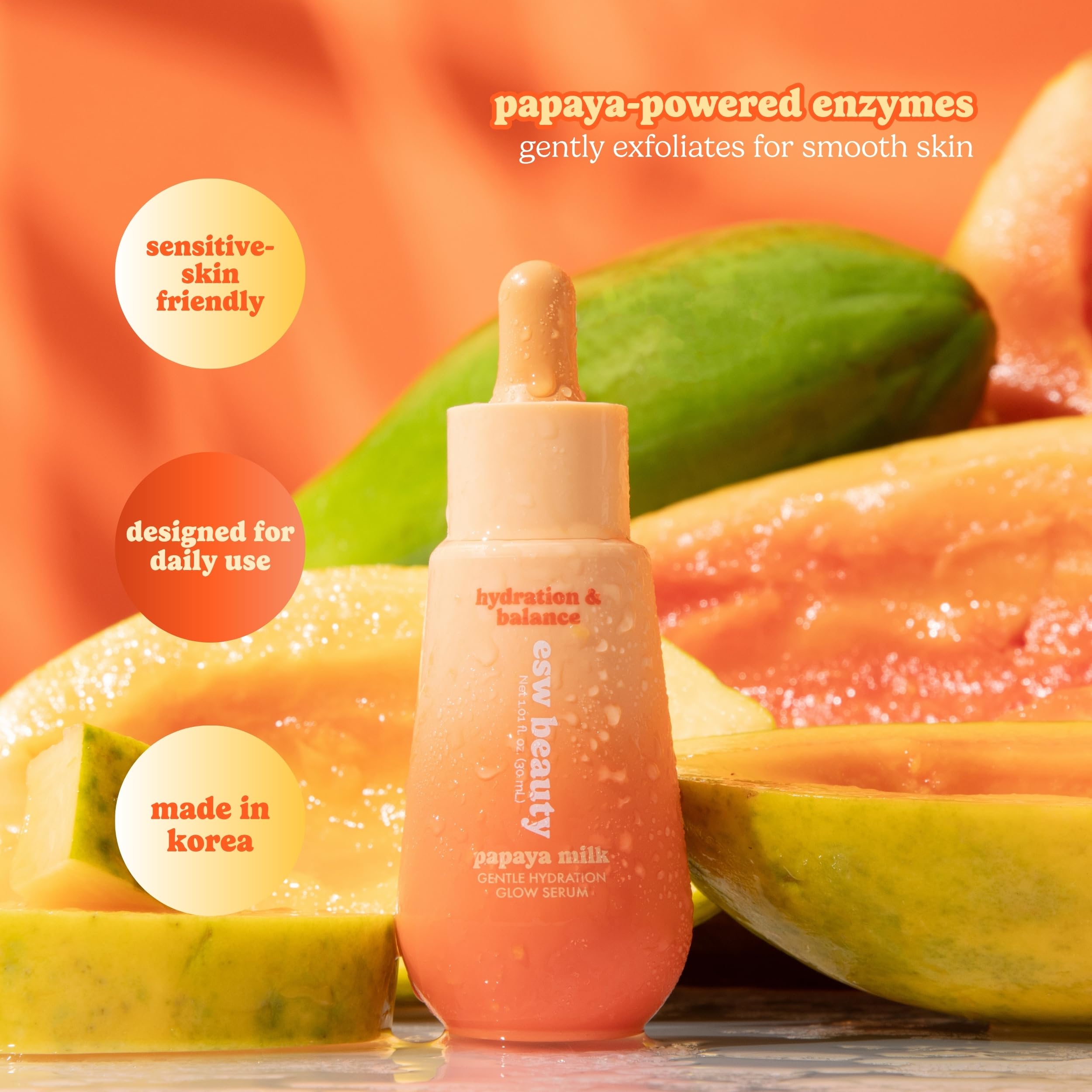 ESW Beauty Papaya Milk Glow Serum with Niacinamide &amp; Papaya, - ESW Beauty