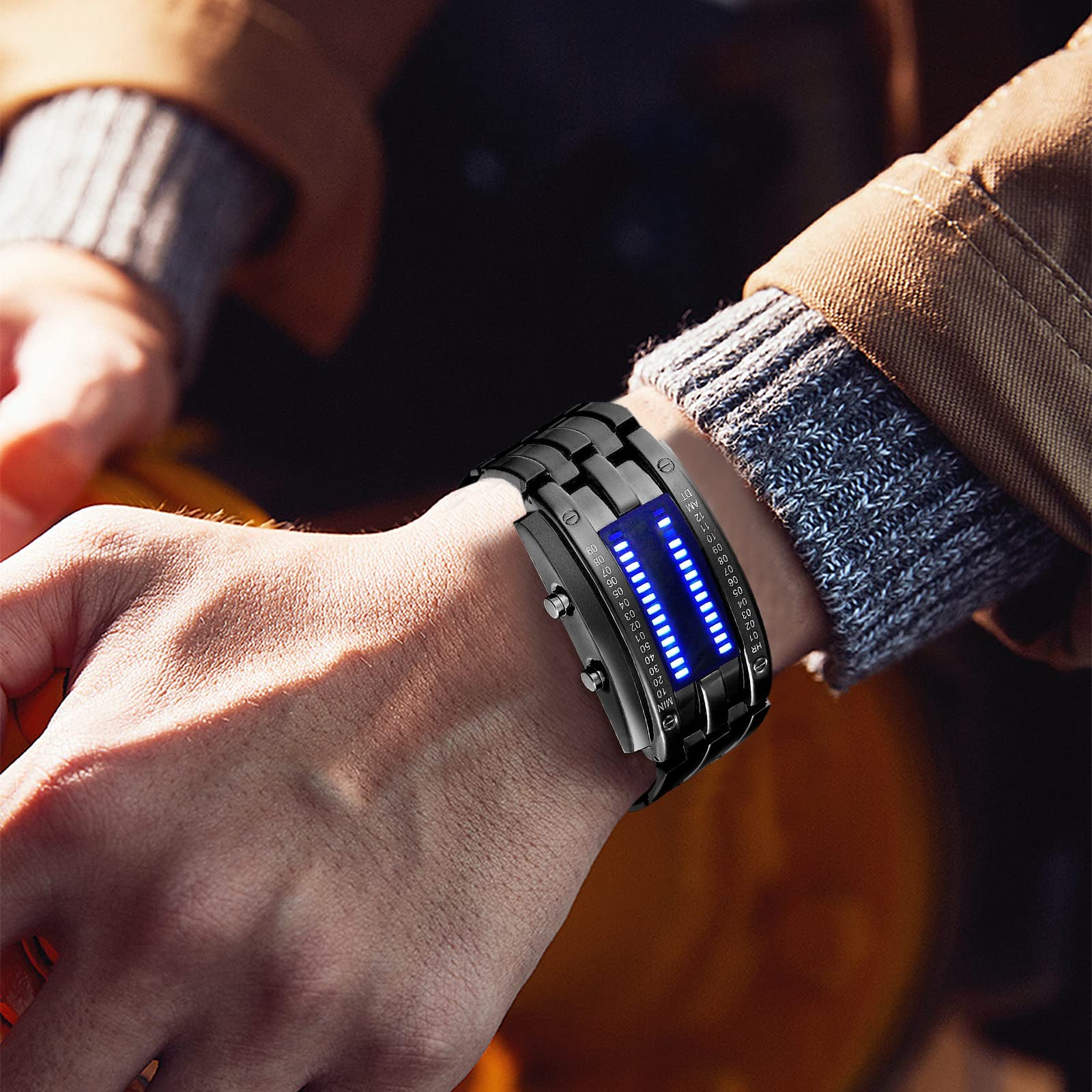 FANMIS Creative Mens Binary Matrix Blue LED Digital Watch Black P - FANMIS Official Product View 5