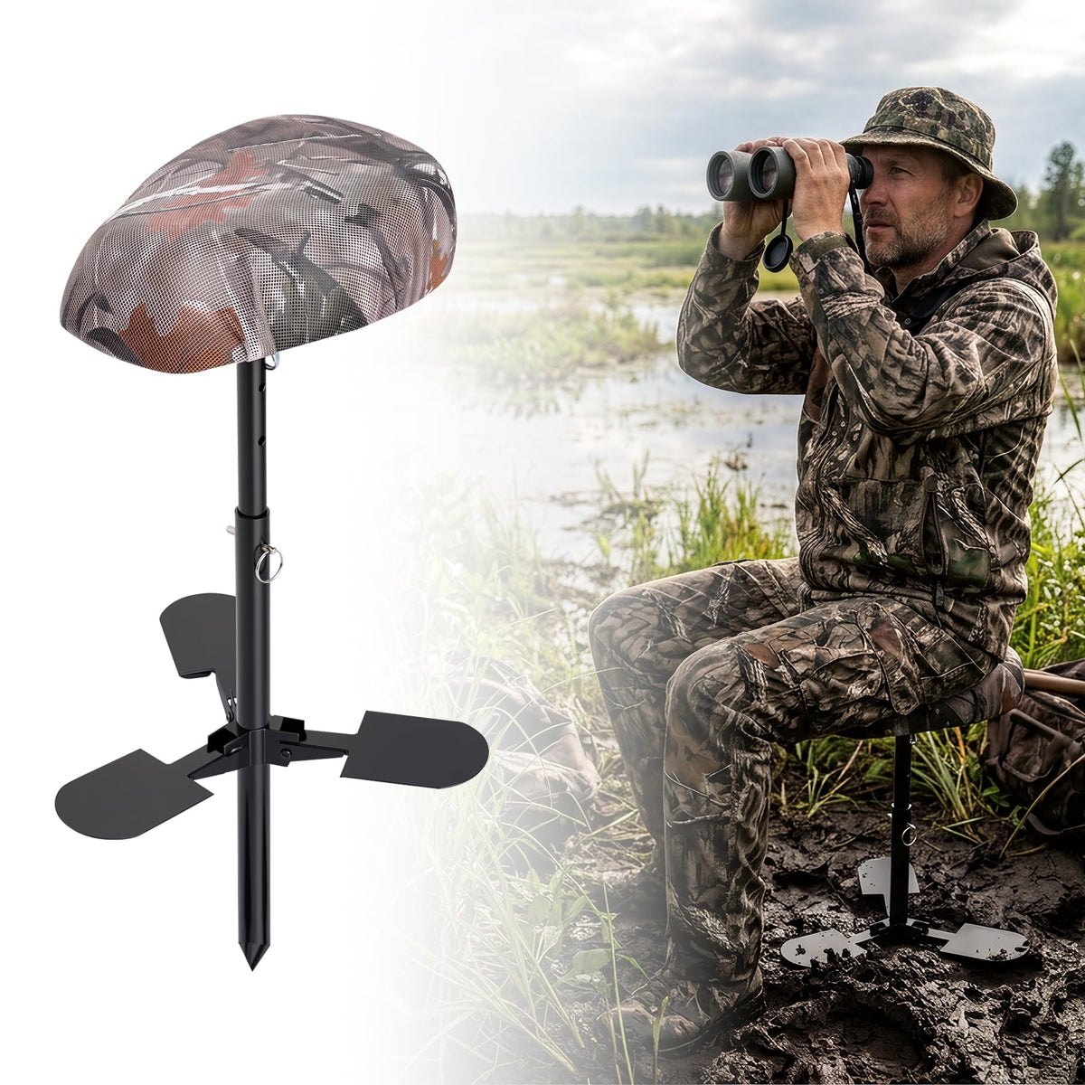 Mud Seat Camo Padded Marsh Seat Adjustable Hunting Seat for - ZAIXIA Official Imagery - 1