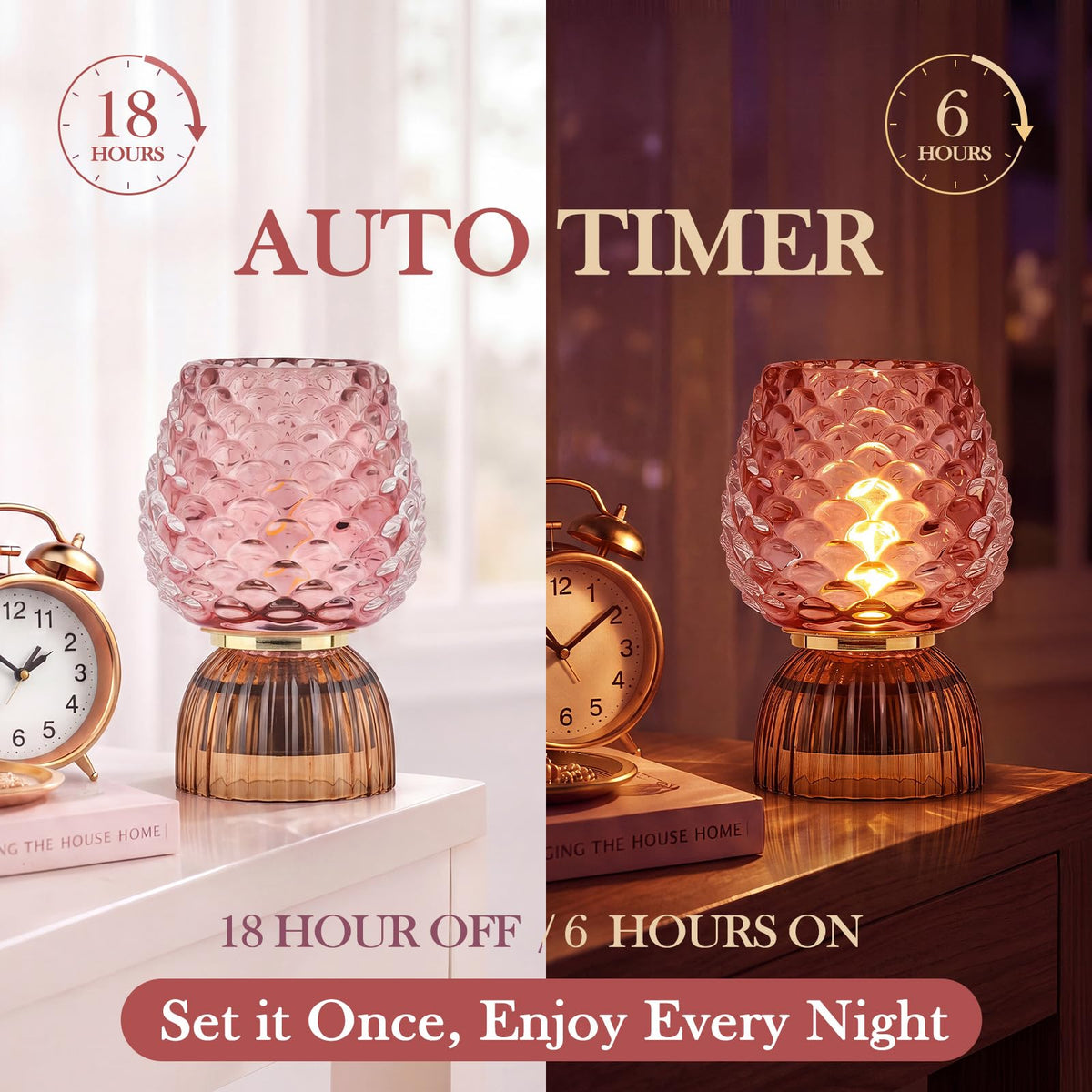 Small Battery Operated Lamp with Timer Pinecone Pink - SisiHokai Official Imagery - 5