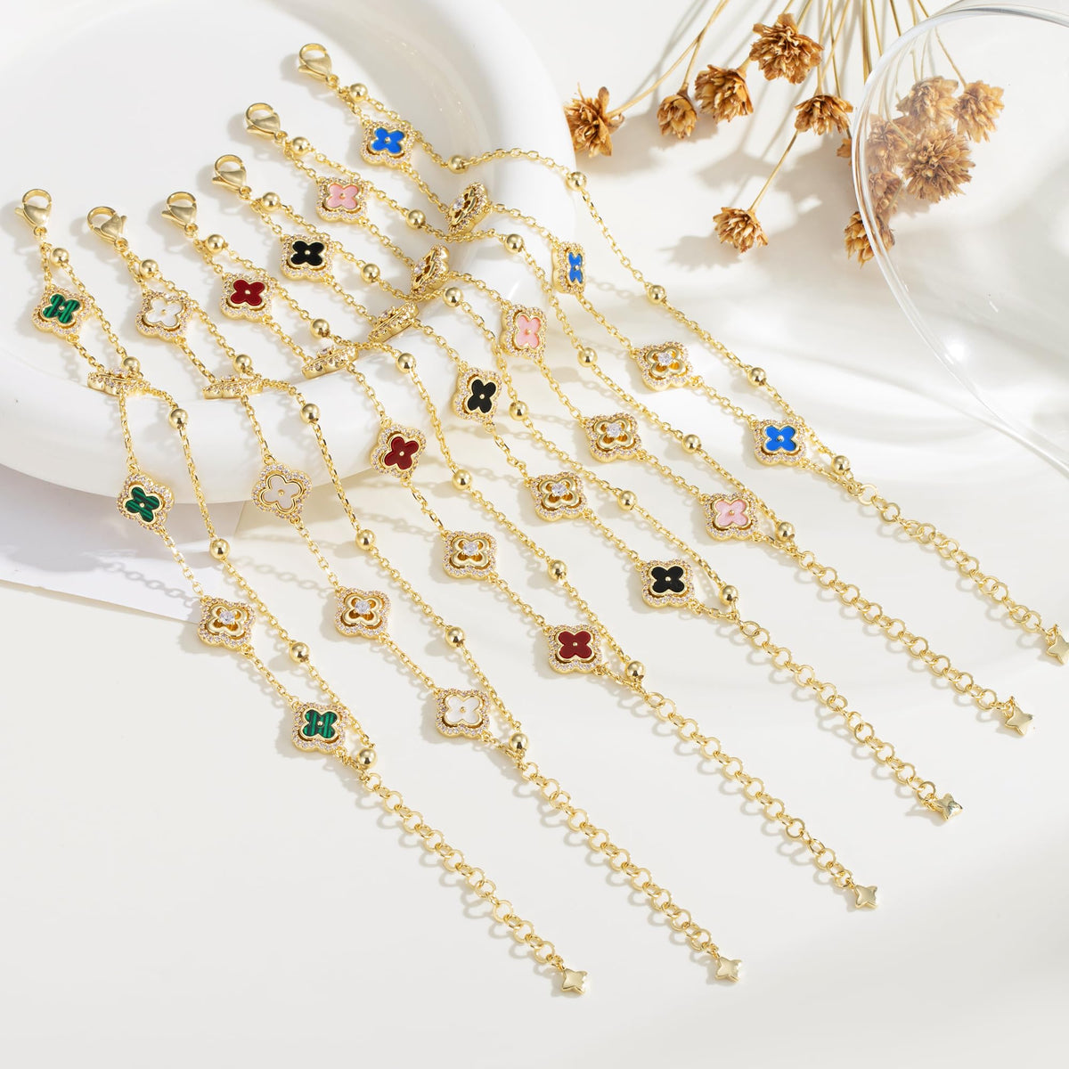 14K Gold Plated CZ Clover Bracelets for Women Girls Jewelry - Turandoss Official Imagery - 7