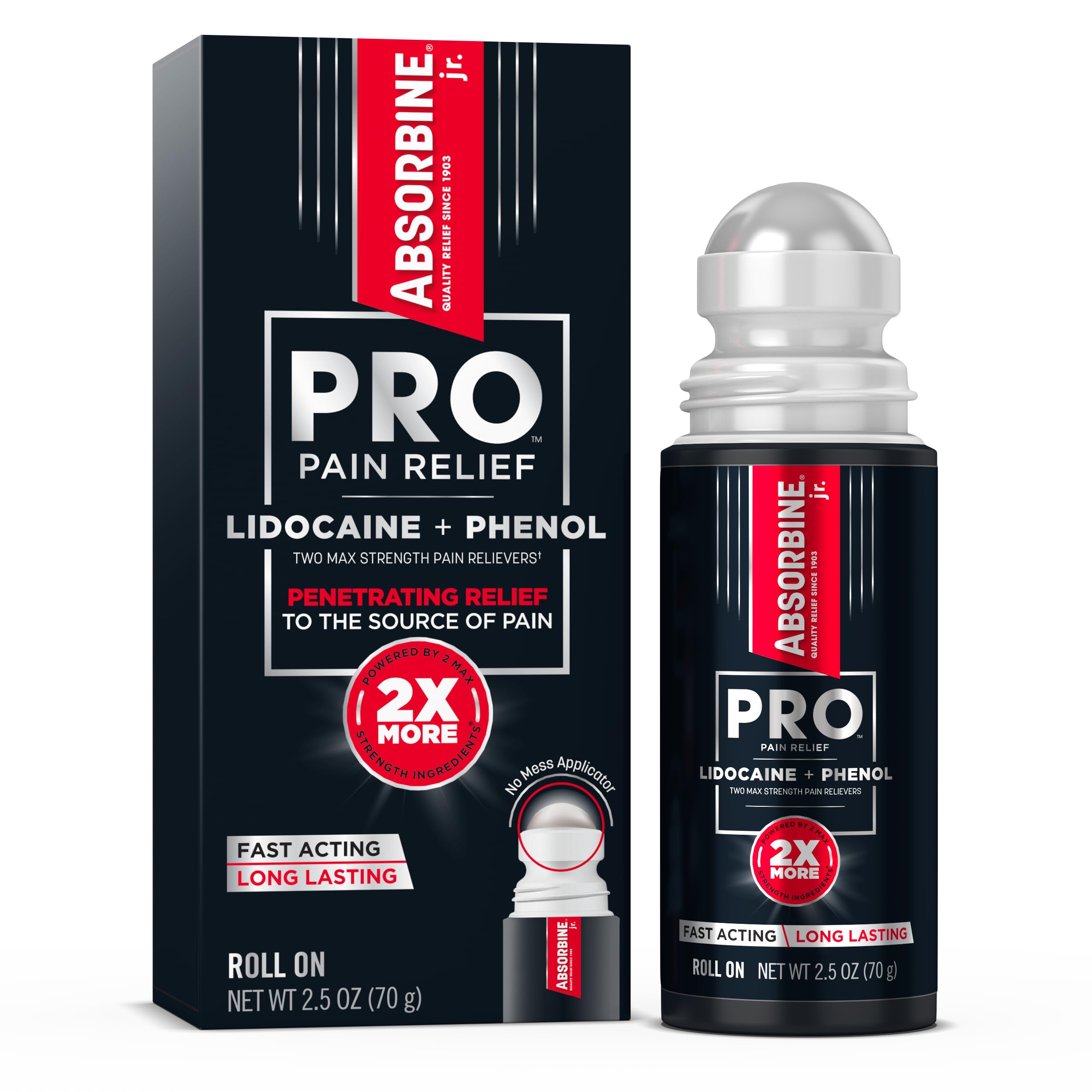 ABSORBINE JR. Pro Maximum-Strength 4% Lidocaine & Phenol Roll-On, 2.5 oz