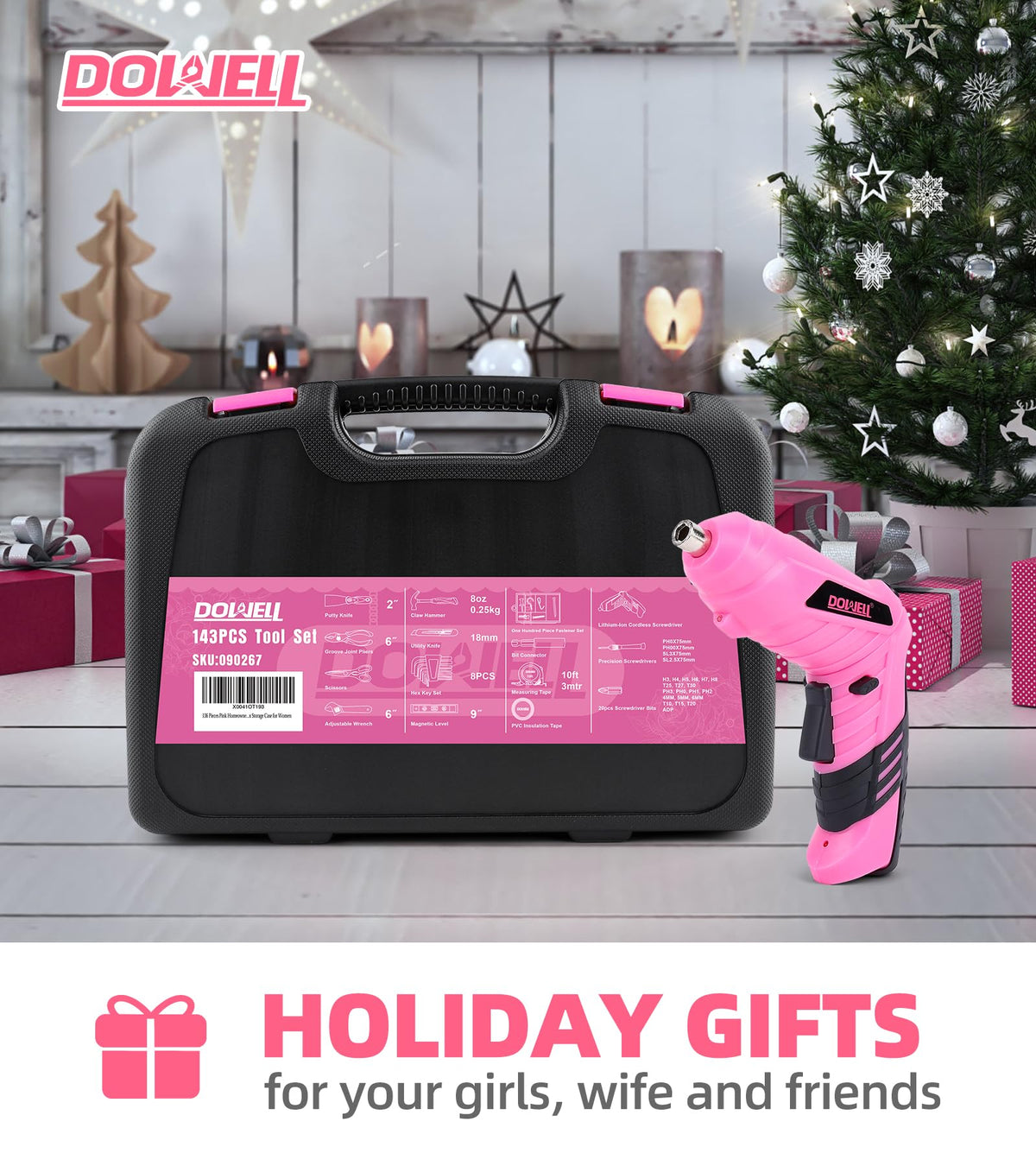 DOWELL Pink Tool Set with 3 6V Cordless Screwdriver Tool Kit - DOWELL Official Imagery - 8