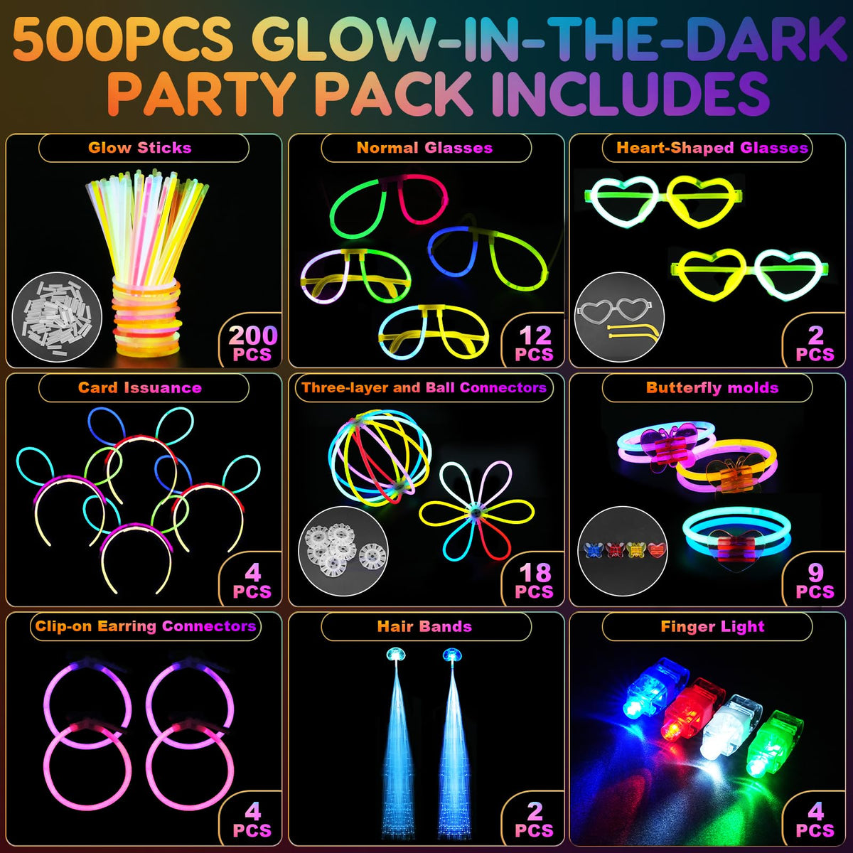 SHQDD 500 Glow Sticks Set 200 Glow Sticks 300 Accessories - SHQDD Official Imagery - 3