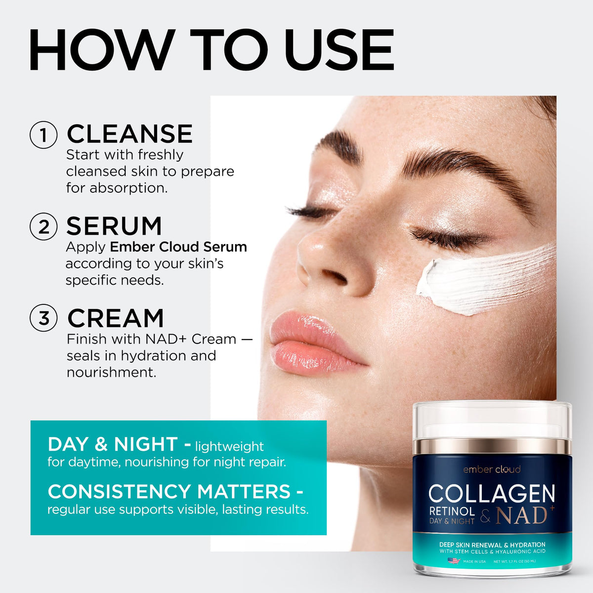 Collagen NAD Cream for Face Retinol Hyaluronic Acid 1 7 Oz - Ember Cloud Official Imagery - 7