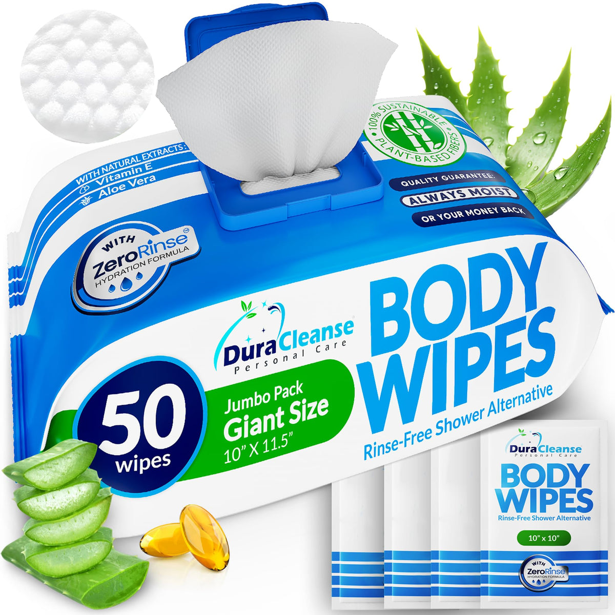 XL Body Wipes for Adults Bathing No Rinse - Dura Cleanse Official Imagery - 2