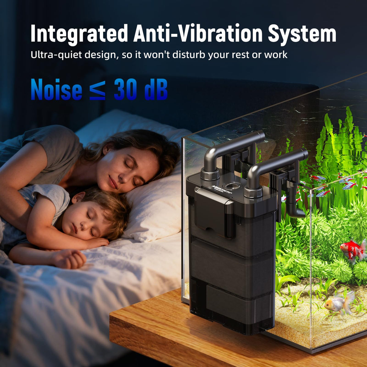 Hang on Back Aquarium Filter No Hum Whisper Quiet for 3 10 - AQUASMITH Official Imagery - 4