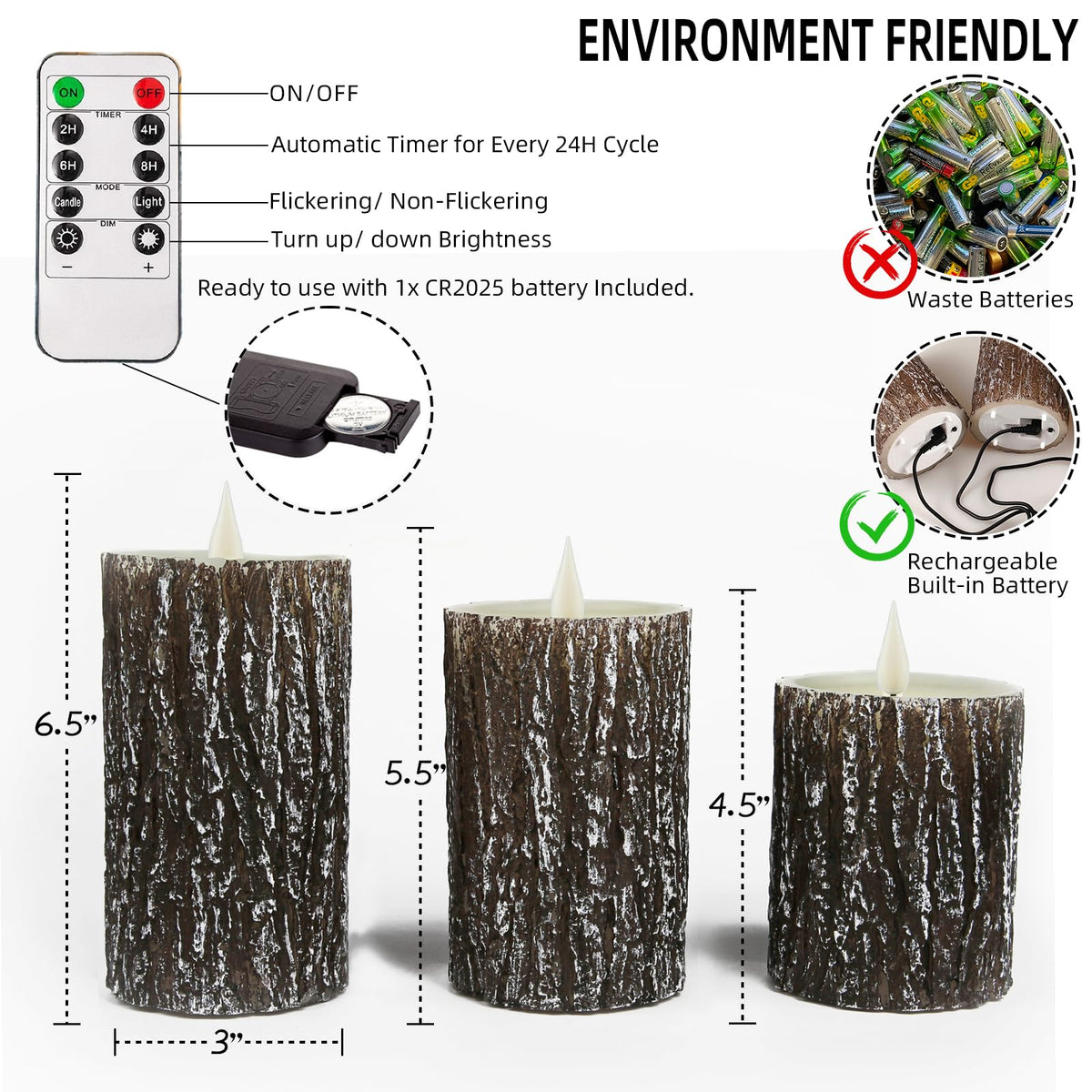NICEME Rechargeable LED Pine Bark Flameless Candles with - NICEME Official Imagery - 7