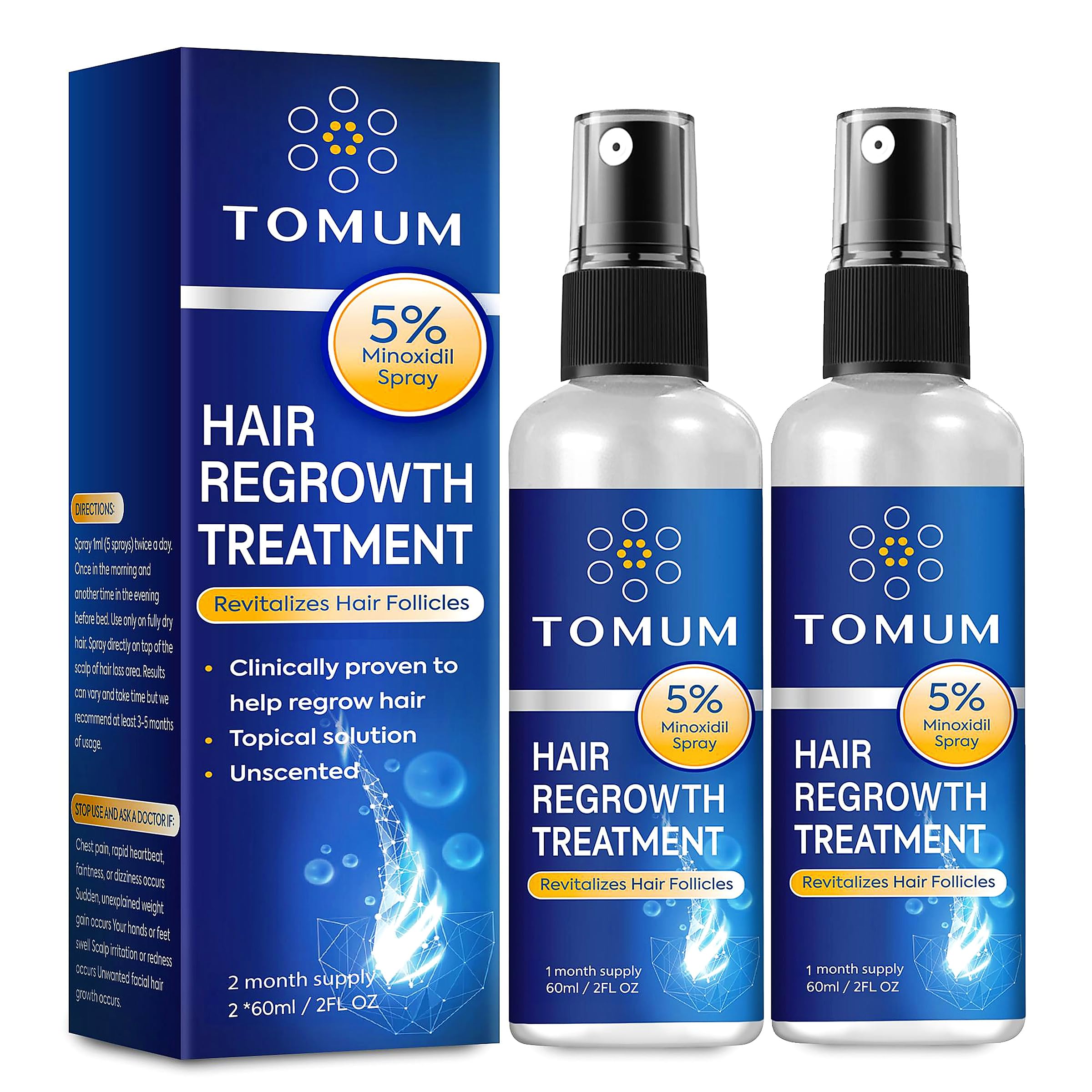 TOMUM 5% Minoxidil Topical Spray for Hair Regrowth 60ml 2-Pack