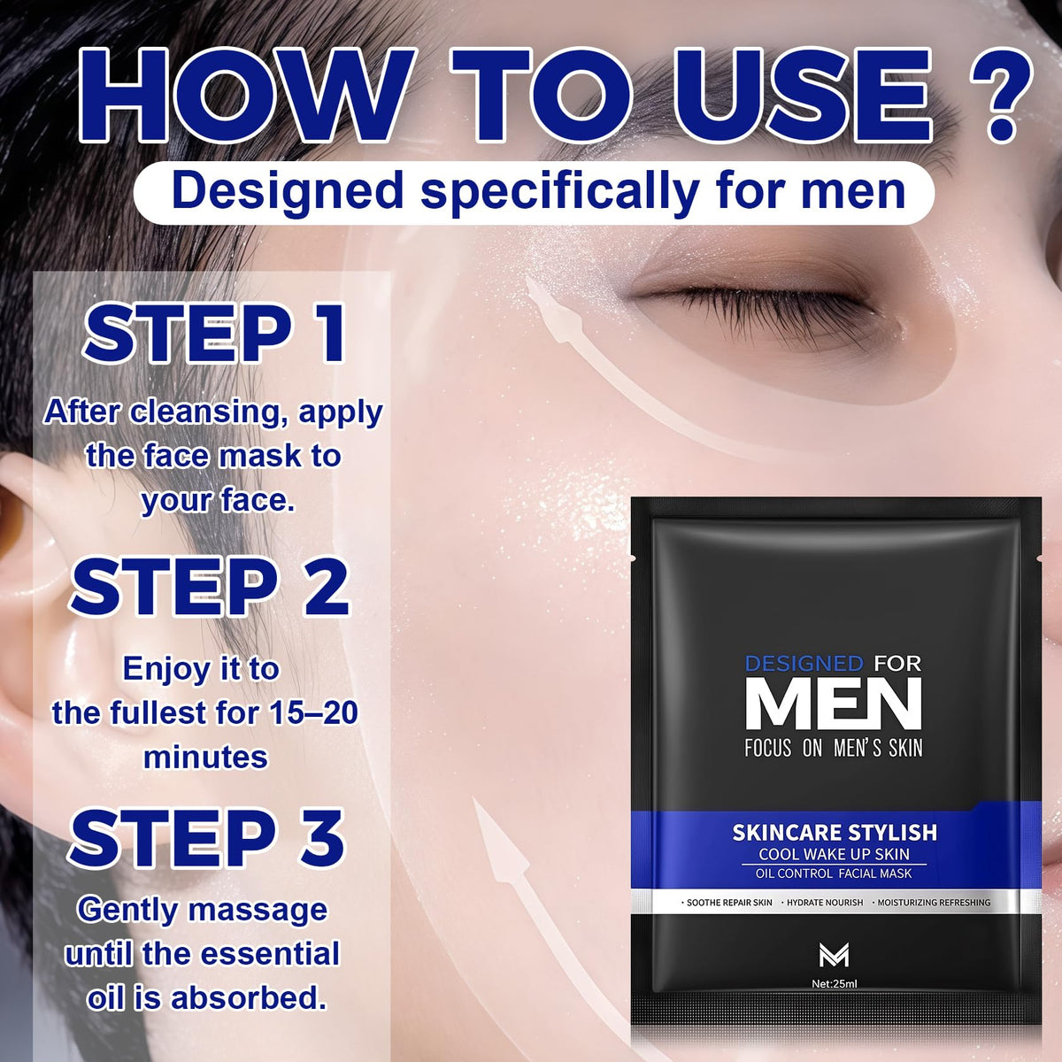 30PCS Mens Facial Sheet Mask Hydrating Face Masks Skincare - Fusang Official Imagery - 6