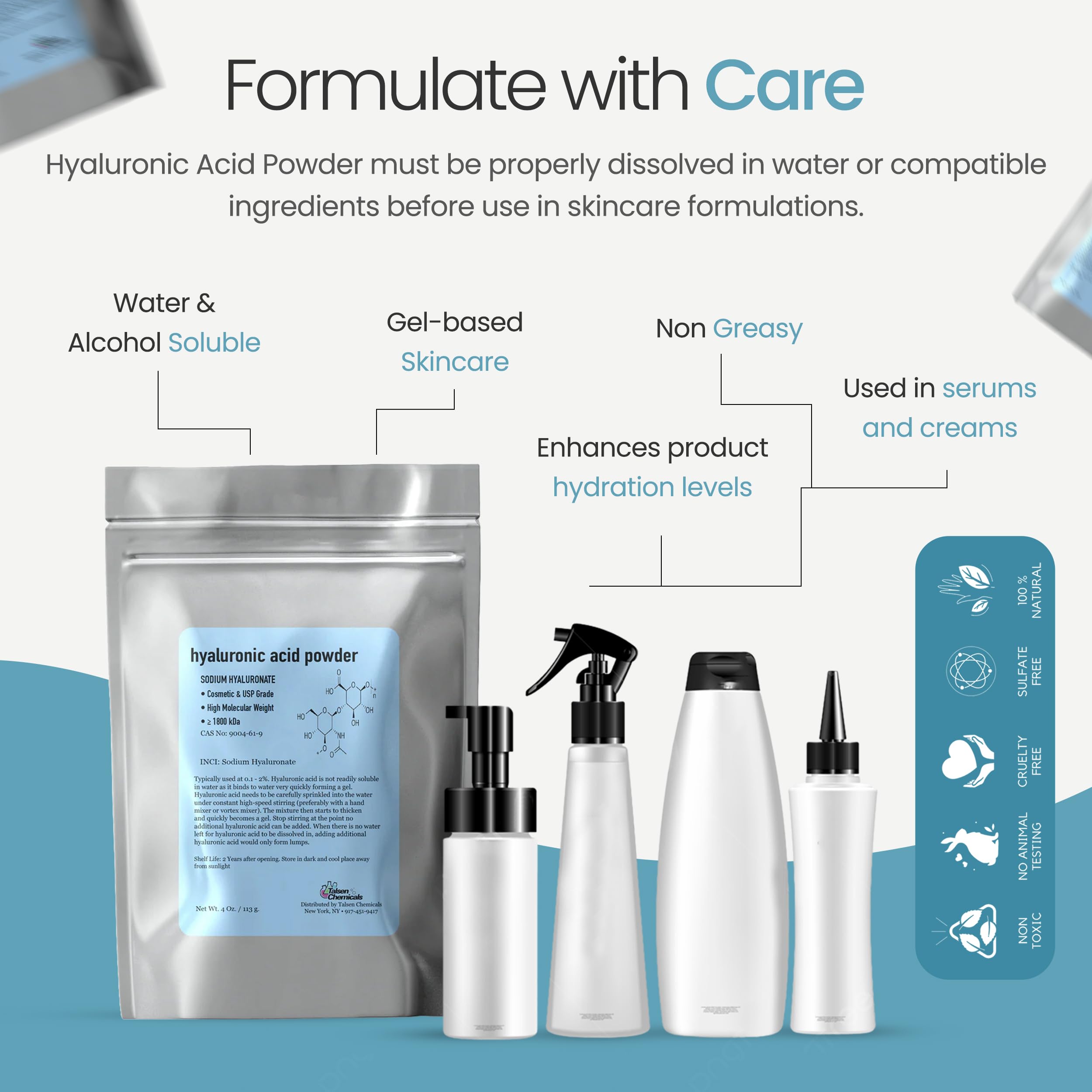 Talsen Chemicals Pure Hyaluronic Acid Powder 1800 kDa+ Natural Cosmetic Grade, - Talsen Chemicals Official Product View 8