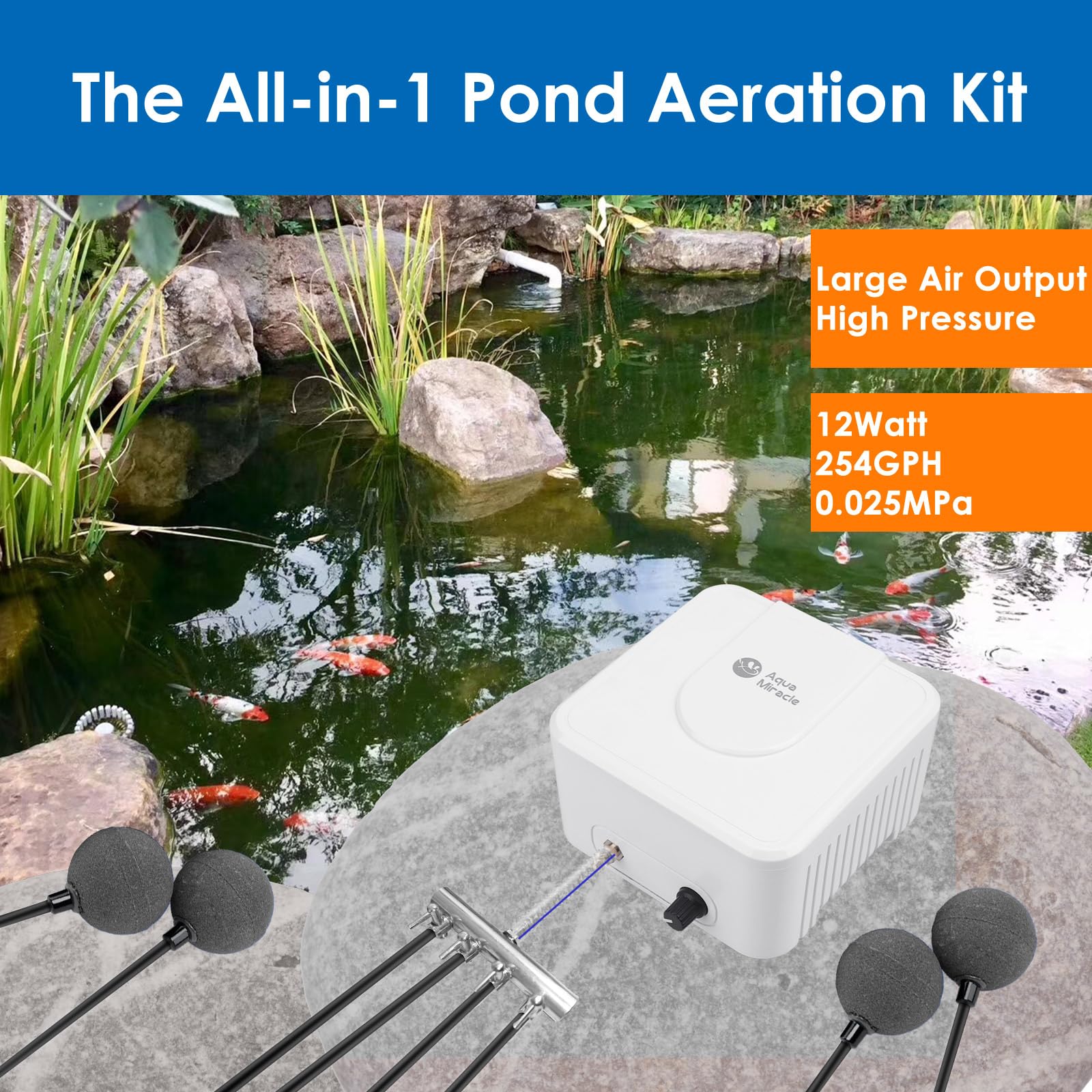 AquaMiracle All-in-One Koi Pond Aerator for Outdoor Ponds up to 3 - AquaMiracle Official Product View 2
