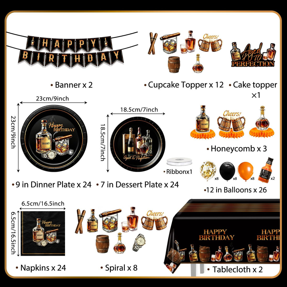 126Pcs Gentleman Vintage Birthday Paper Plates Napkins Party - ZHBZPTY Official Imagery - 4