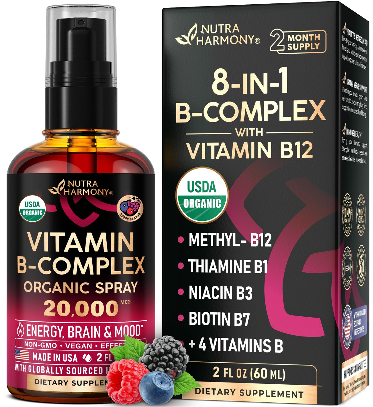 USDA Organic Vitamin B Complex 20000mcg - NUTRAHARMONY Official Imagery - 2