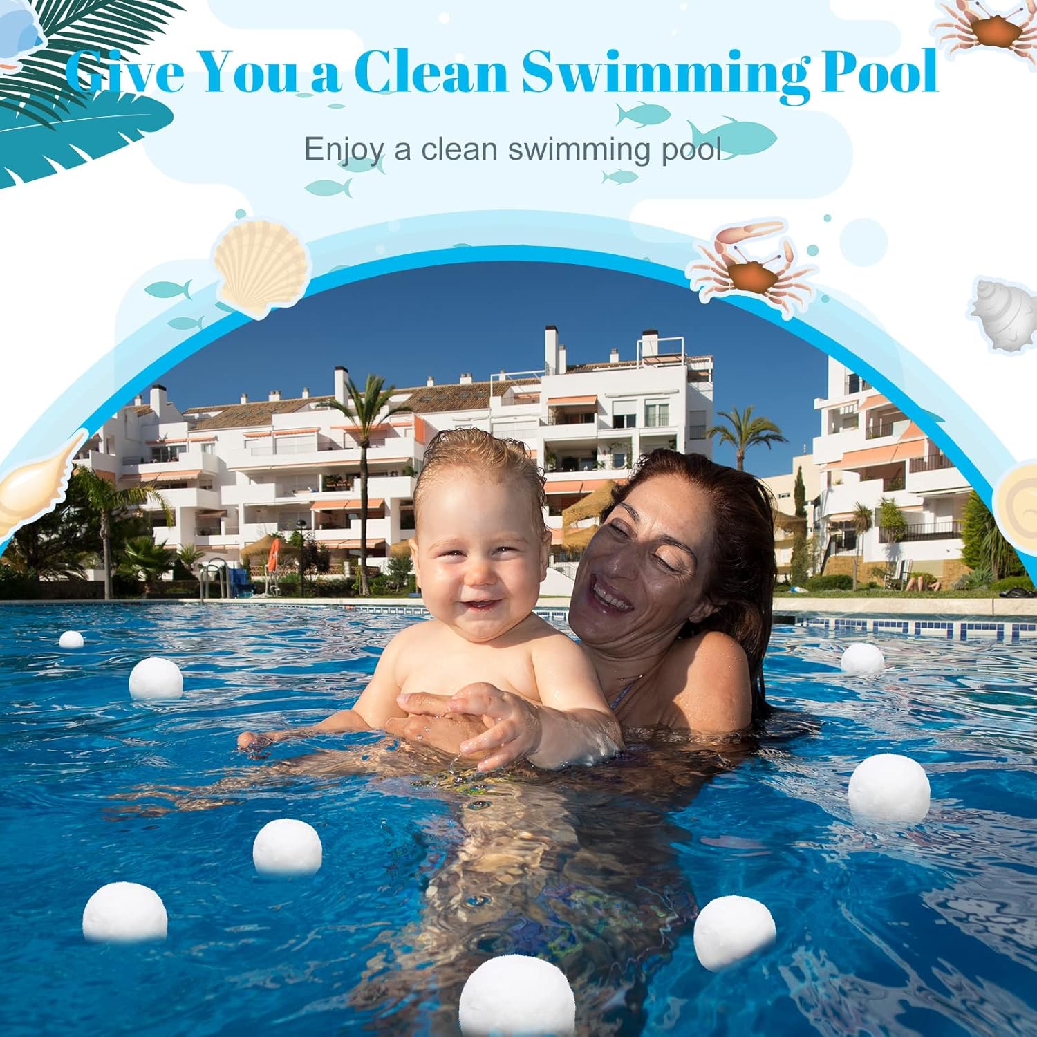 Zubebe 4.6 lbs pool filter media balls for swimming pool sand filters, fiber filter media for clean water filtration.