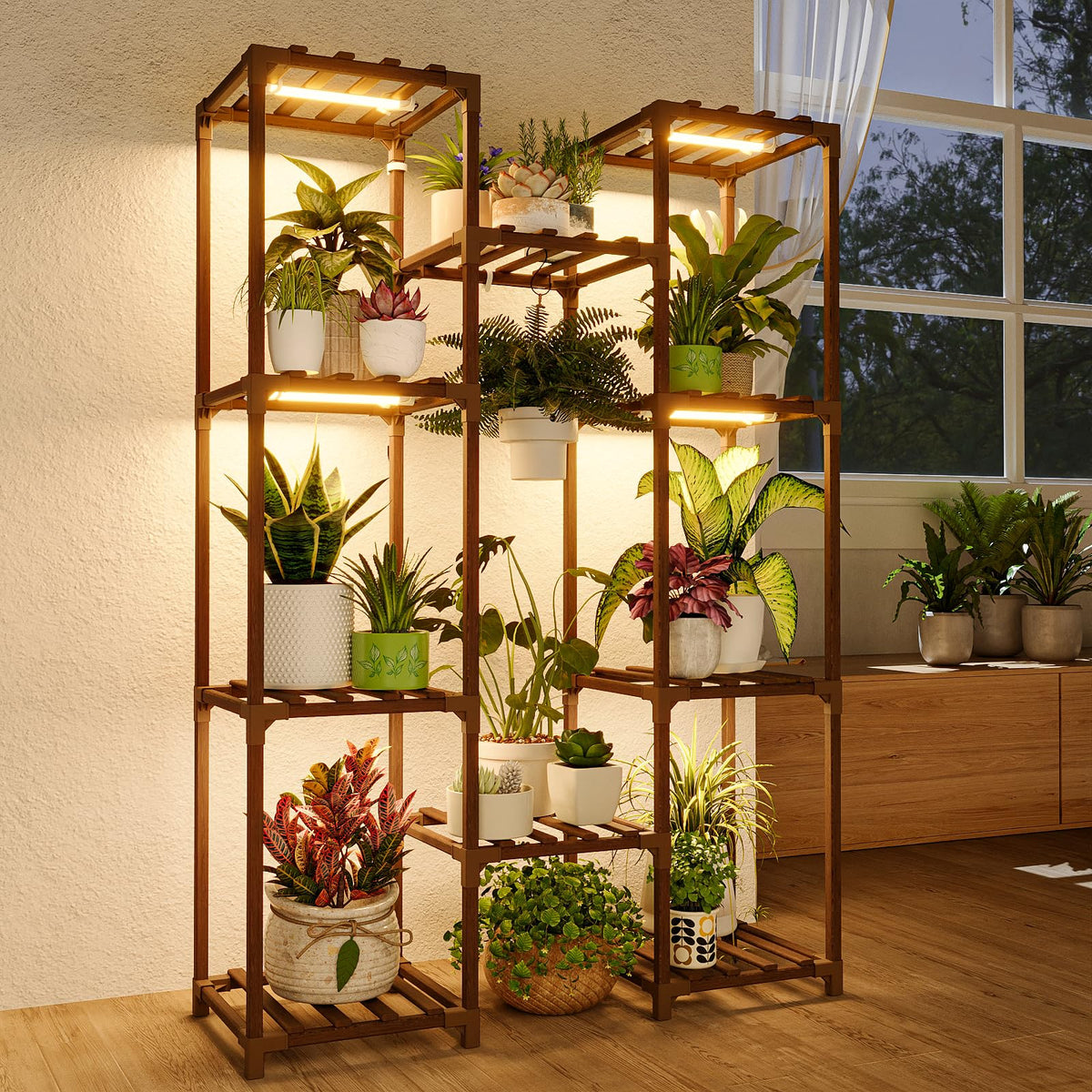 Bamworld Plant Stand with Grow Light Plant Shelf for Mutiple - Bamworld Official Imagery - 1