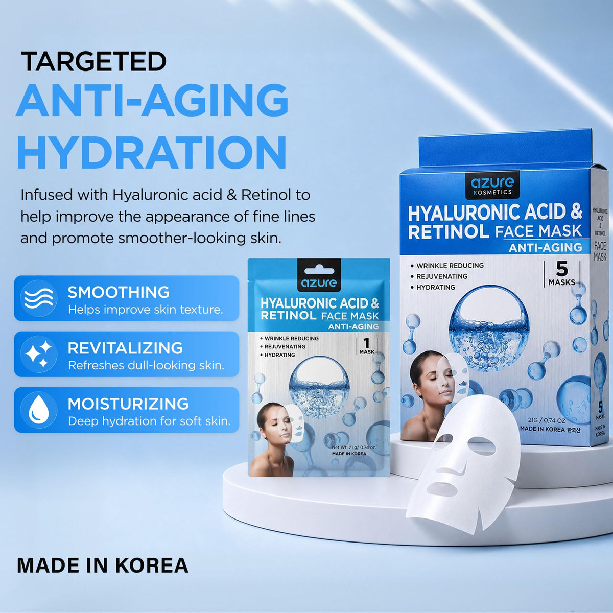 Retinol Hyaluronic Acid Firming Face Mask Dermatologist - Azure Cosmetics Official Product Imagery - 4
