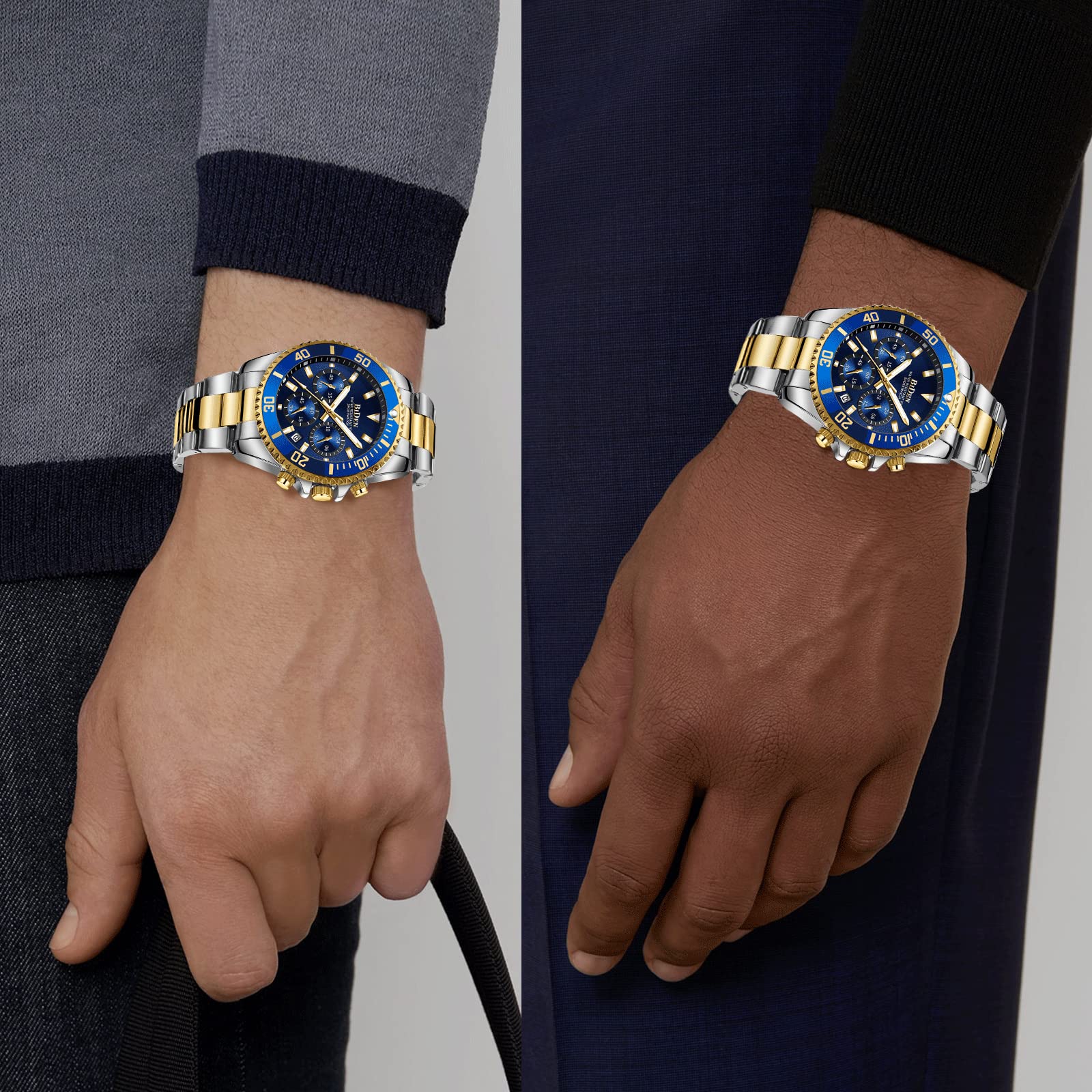 BIDEN Chronograph Men's Watch Gold Blue Steel